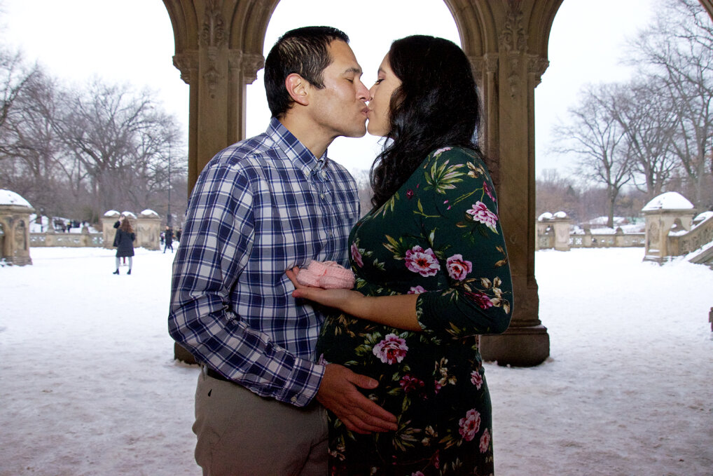  pink baby shoes, Winter Maternity photography, Central Park New York, Catholic Photographer 