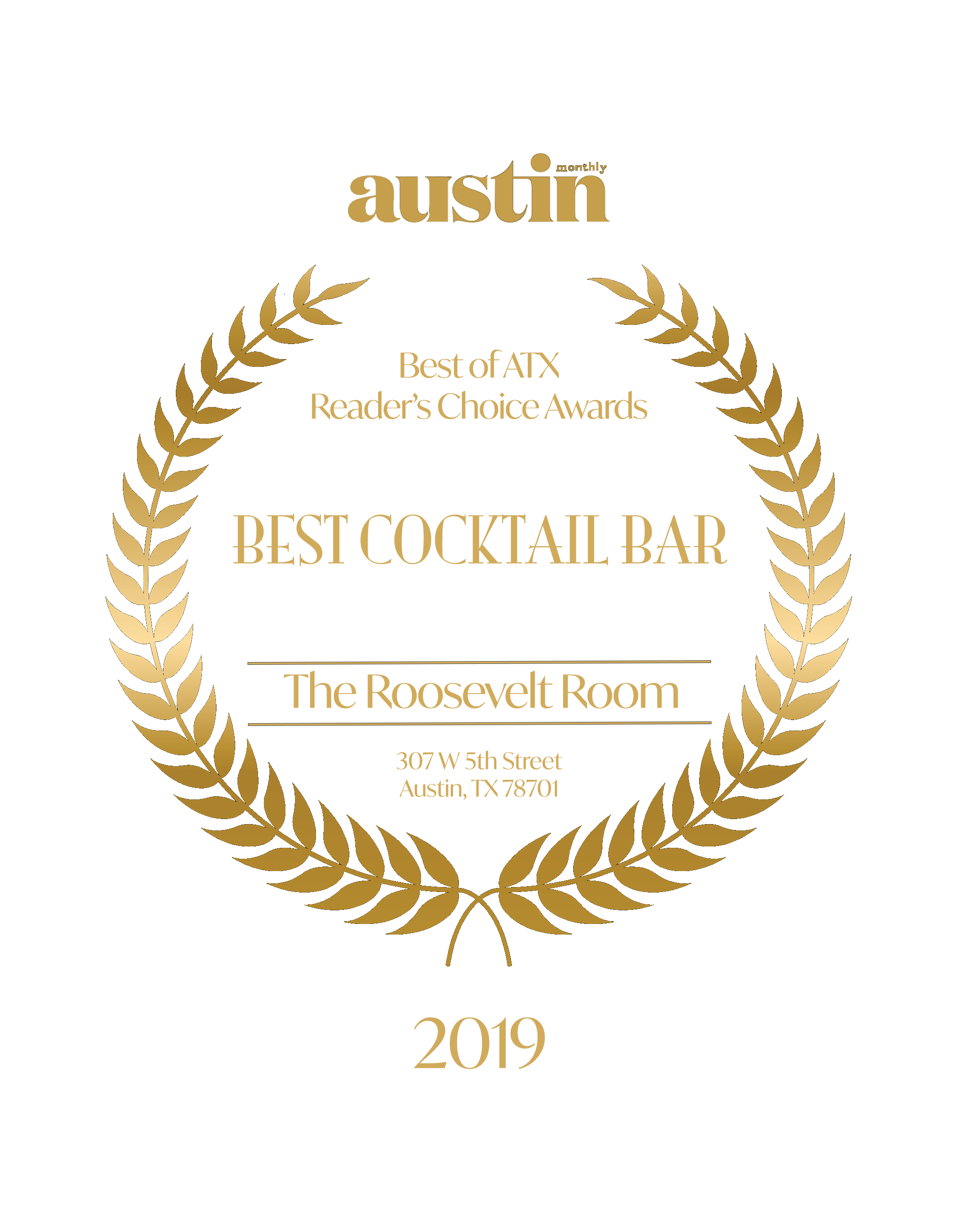 Austin Monthly Best Cocktail Bar 2019 Plaque 7x9 (No Background).png