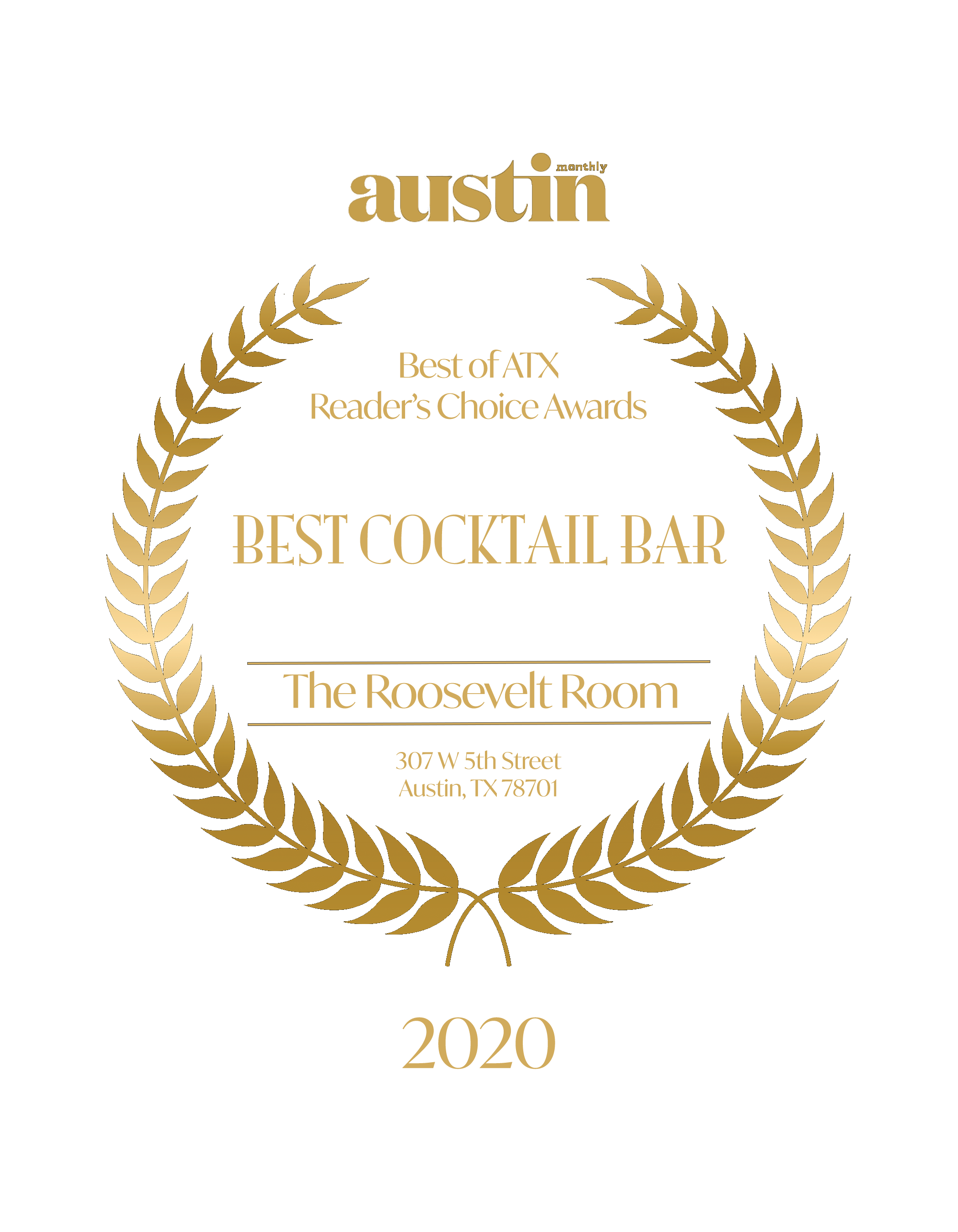 Austin Monthly Best Cocktail Bar 2020 Plaque 7x9 (No Background).png