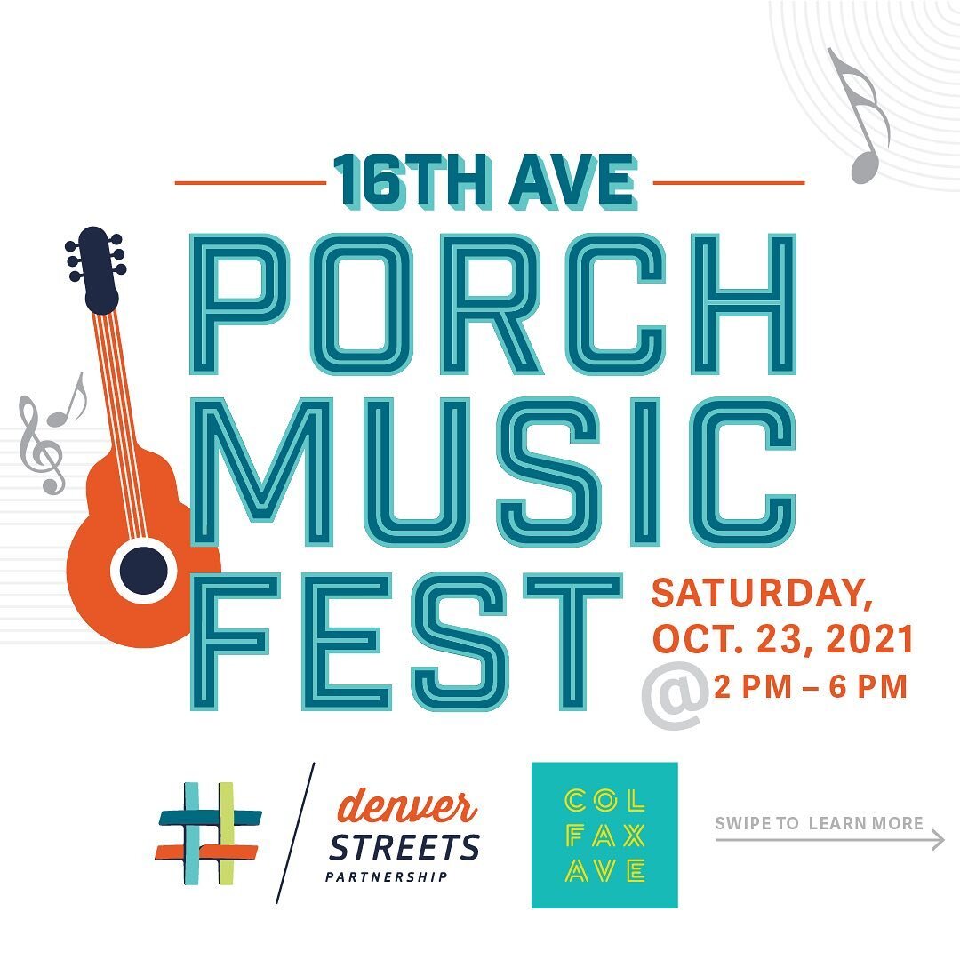 So excited to be involved in creating a few posters and graphics for #Denver Streets Partnership 16th Ave Porch Music Fest.
&quot;What better way to enjoy the 16th Avenue shared street than with live music and DJs? On October 23, neighbors from Gaylo