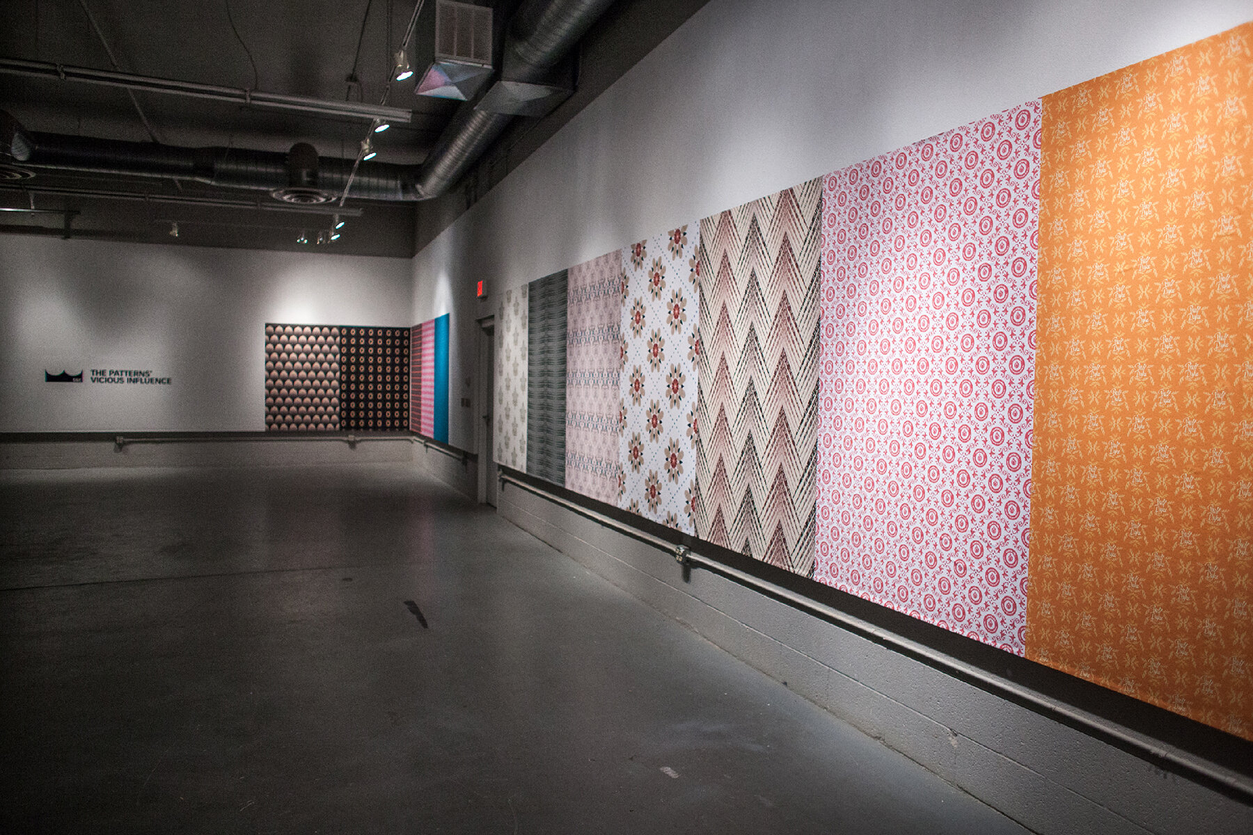  eighteen sections of wallpaper from  The Patterns' Vicious Influence &nbsp;on view in a solo exhibition at Charles Adams Studio Project's 5&amp;J Gallery in Lubbock, TX (Summer 2016) 