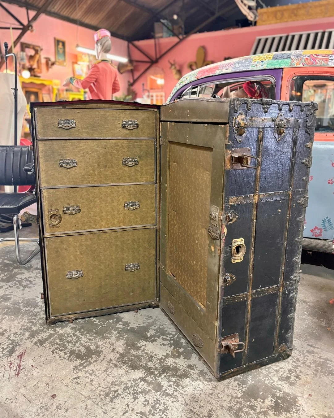 Floor 13_New Orleans_Furniture_Vintage_Antique_Mid Century Modern_Black_CA_Taylor_Chicago_Steamer_Trunk_01.jpg