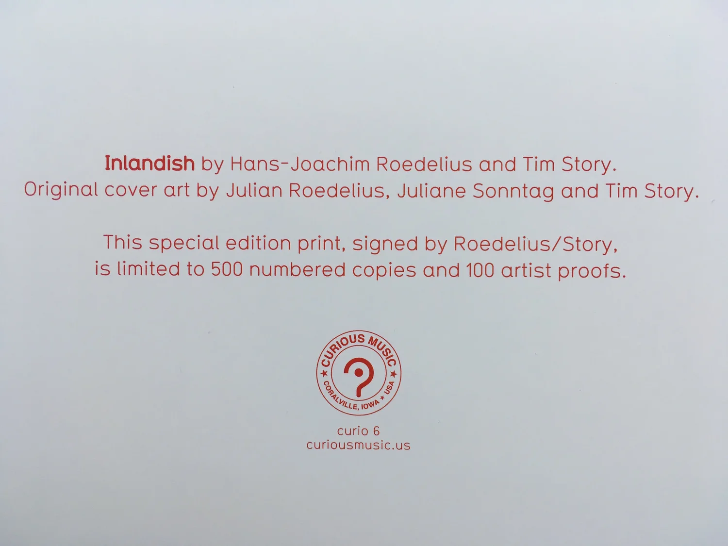 Inlandish Limited Edition Vinyl — Curious Music