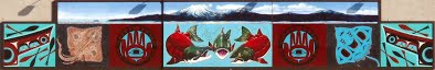 Portion of "Wild Fish Mural" Two 100' x 10' murals - June 2006, Acrylic paint on wood panels. Sitka Cold Storage Building
