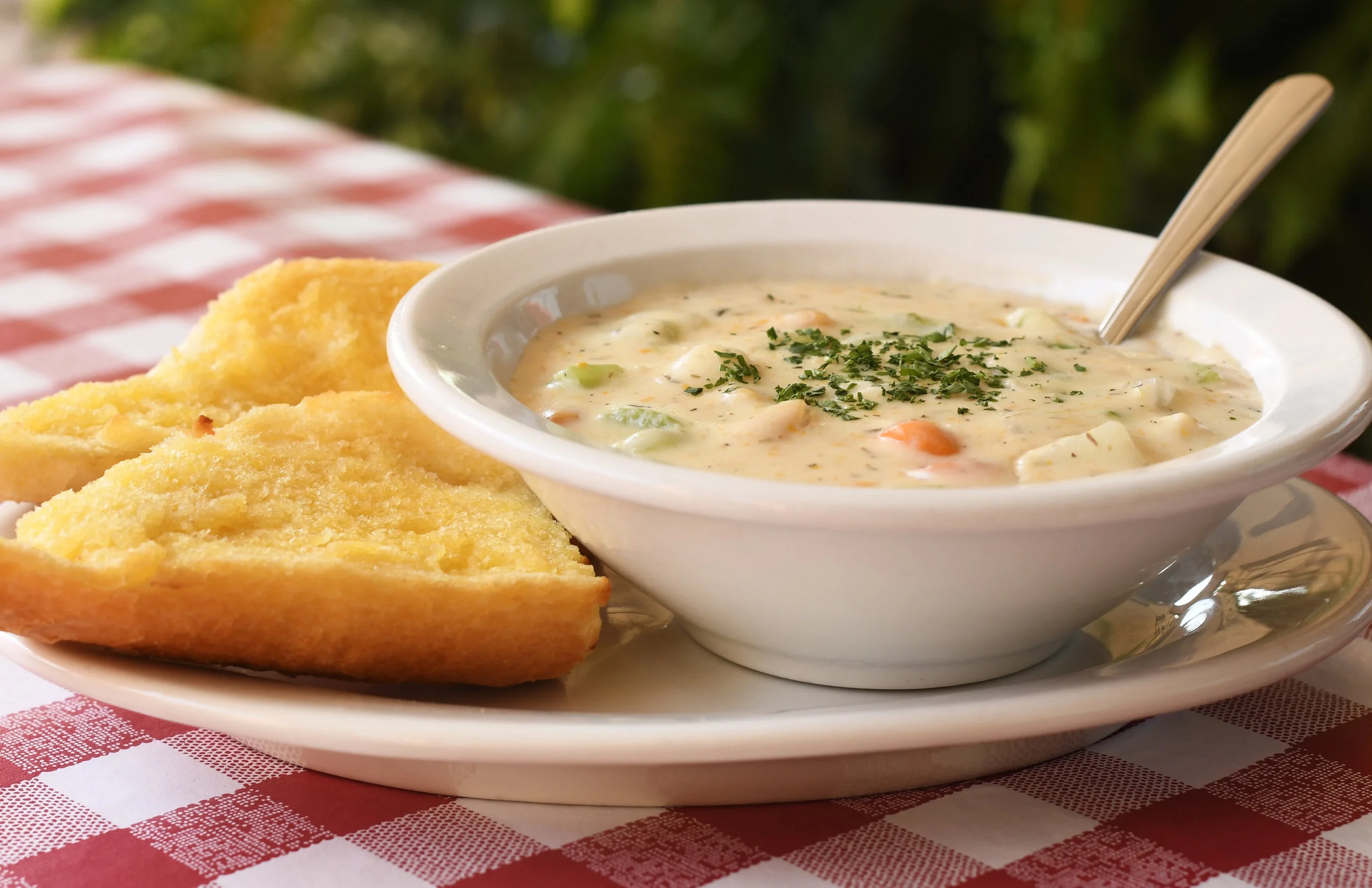 Clam Chowder and Garlic Bread