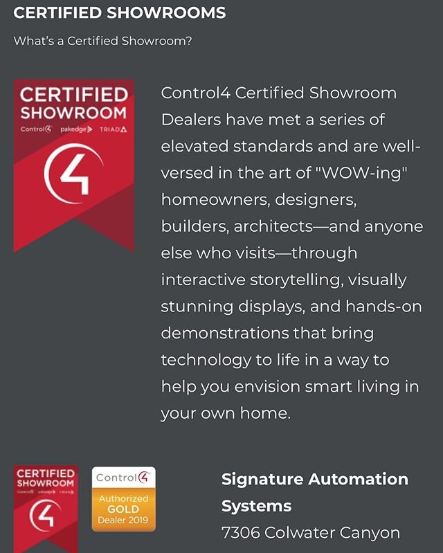 It&rsquo;s official. After almost one year of designing, building and finetuning, we are now a Certified Control4 Showroom. #control4certifiedshowroom #SignatureAutomation #Control4