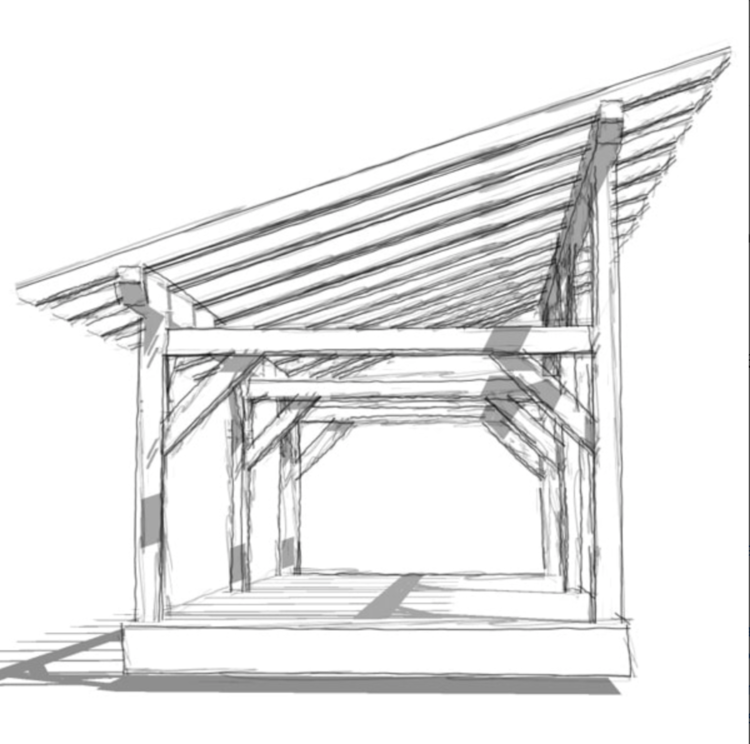 Basic shed roof structure on decking