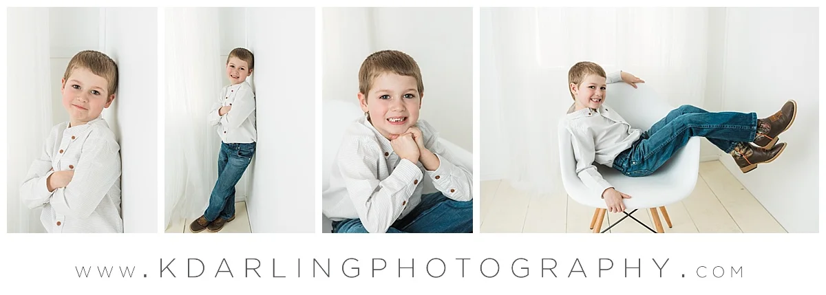 Six year old boy in white chair
