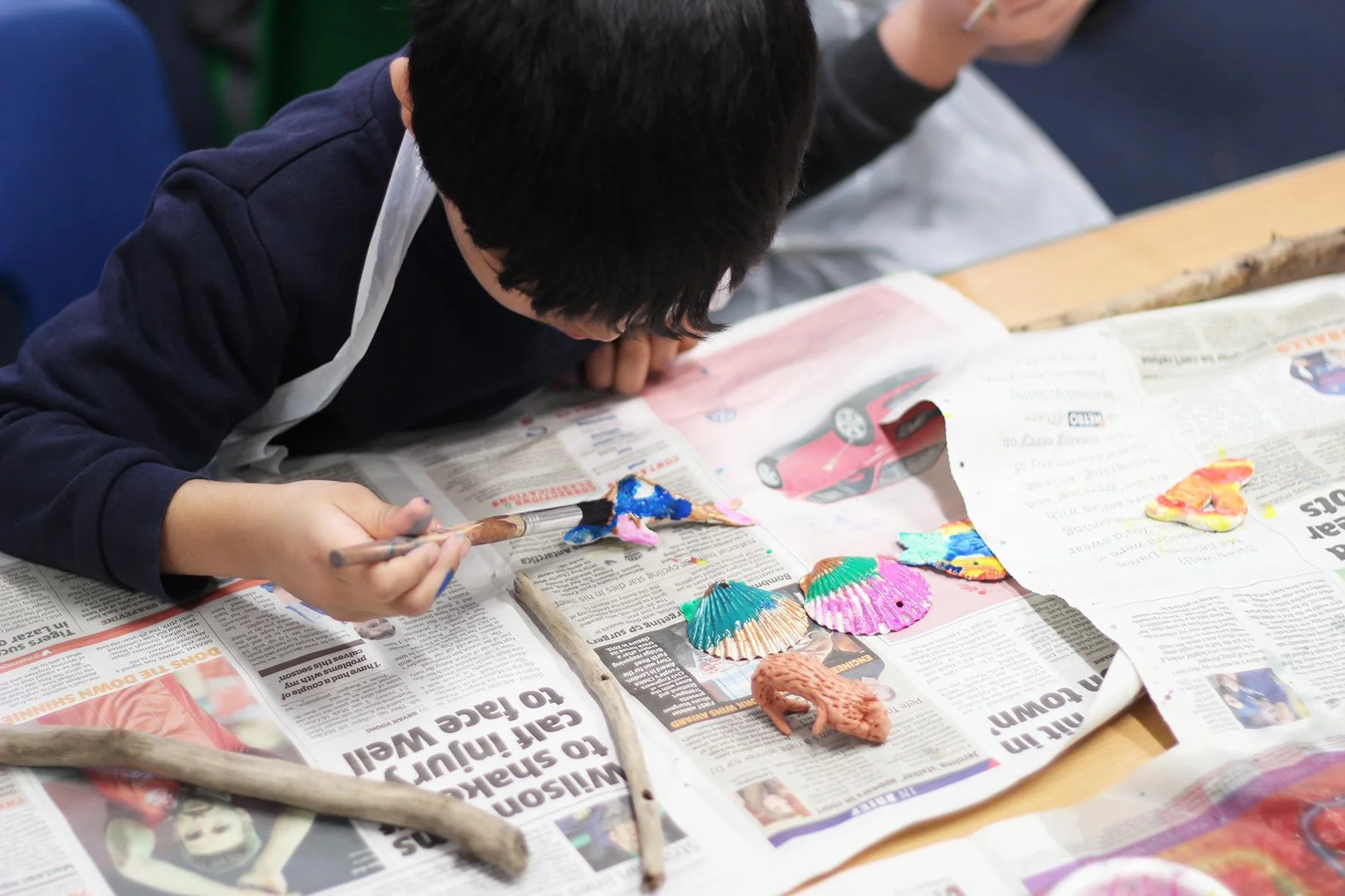 Painting pieces made out of sculpted clay
