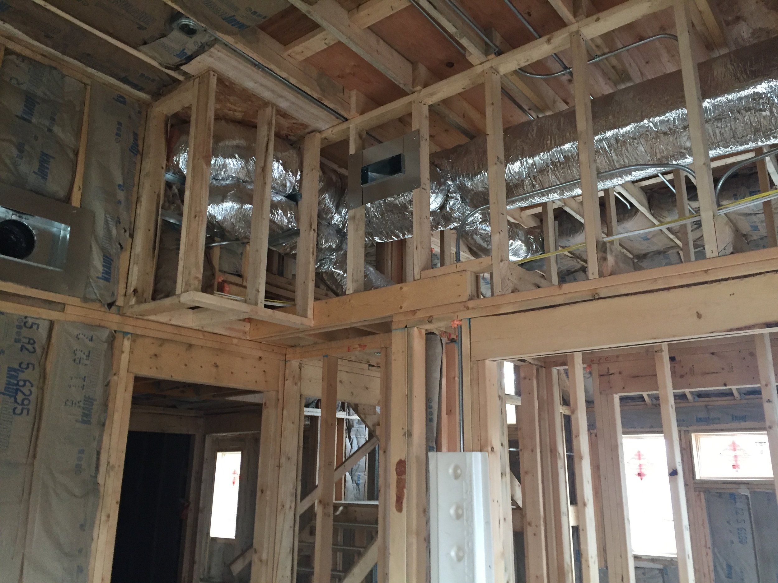  Interior Framing, wood studs, under construction, front porch 