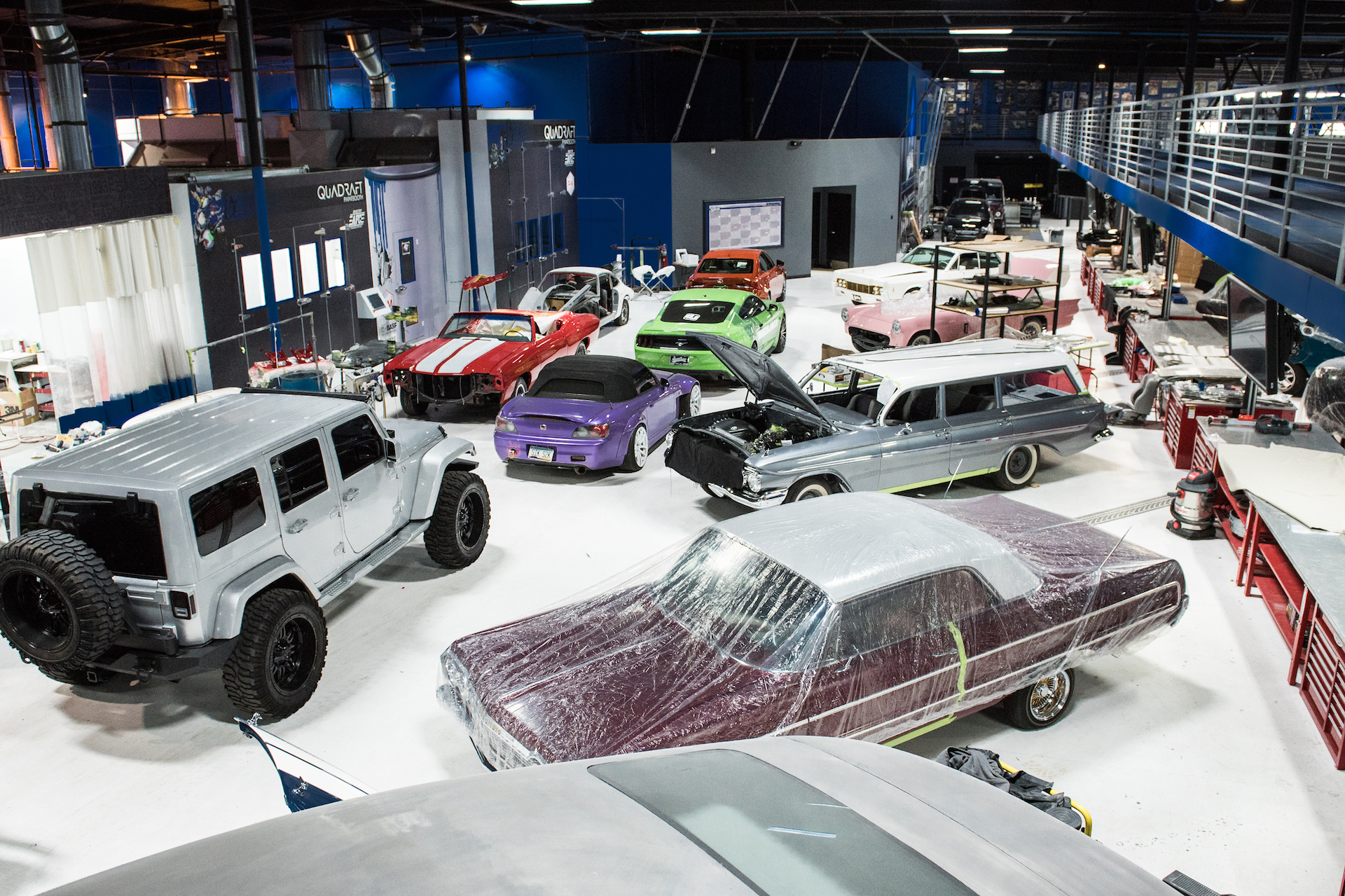 Inside the West Coast Customs garage.