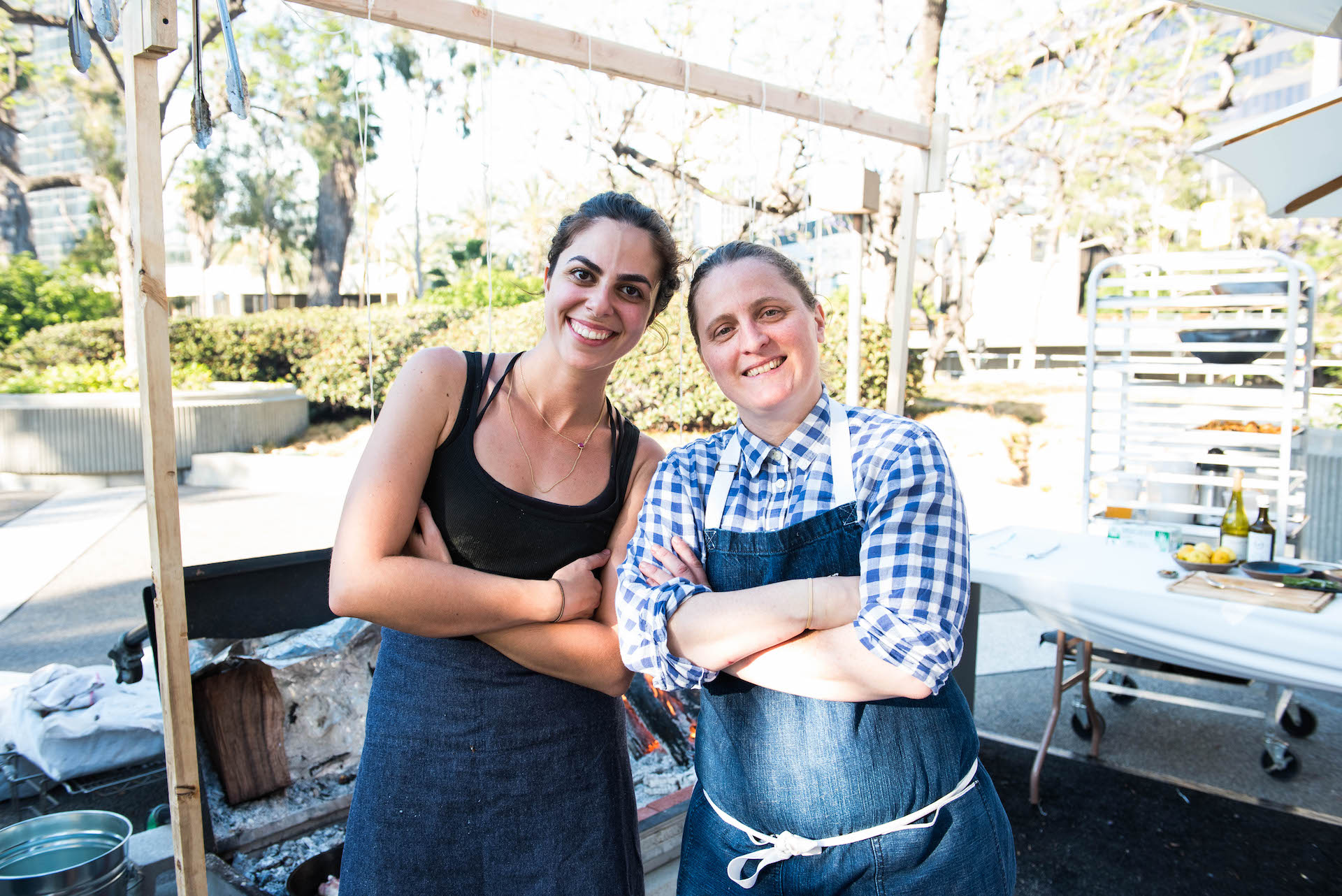 April Bloomfield (right), chef and owner of the Spotted Pig, the Breslin Bar and Dining Room, the John Dory Oyster Bar, Salvation Taco, and Tosca. On her left is Debbie Michail, local L.A. butcher and April's sous chef for Beast Feast.