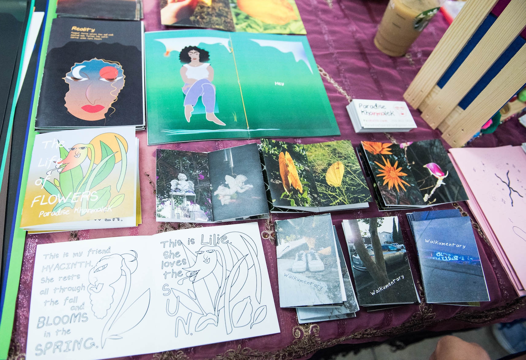 Zines at Paradise's table.