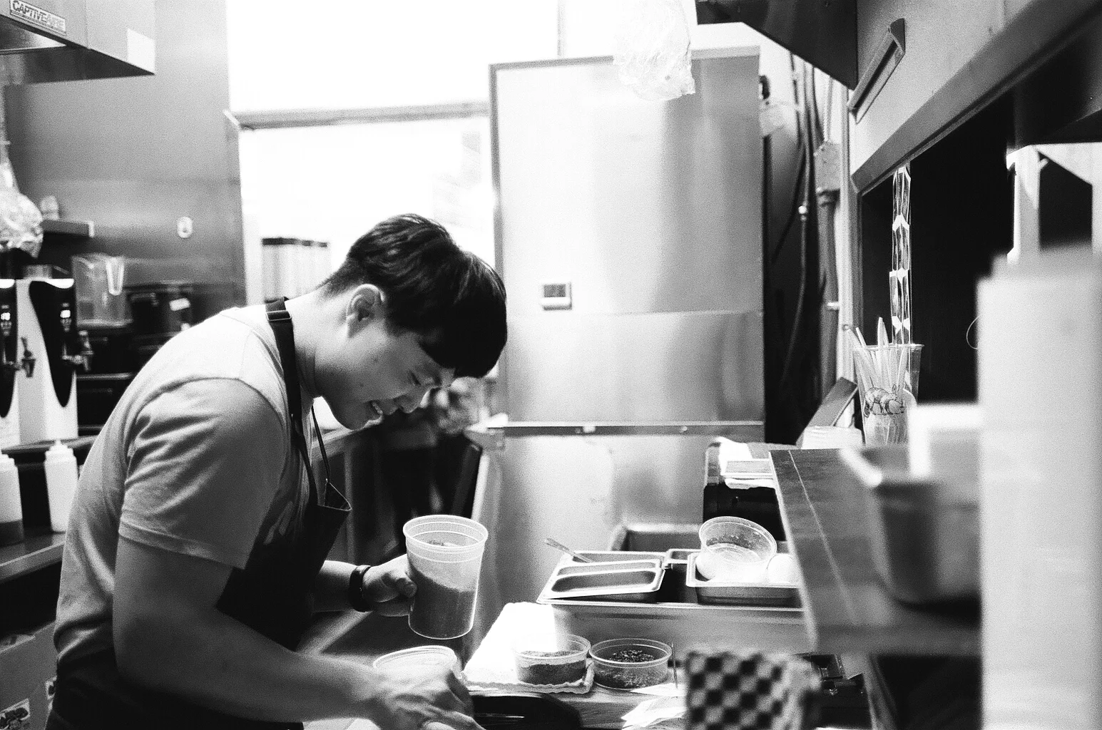 Deuki is in the element when cooking.