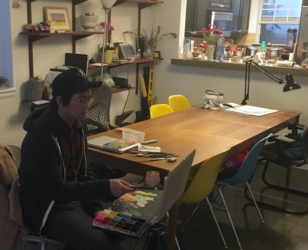 Peter working in his home studio.