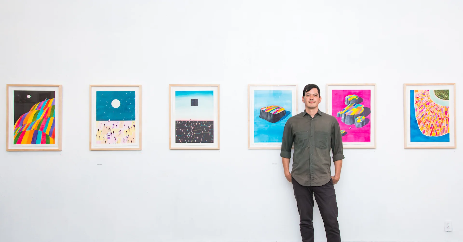 Artist Rob Sato at his exhibition at GR2 Gallery.