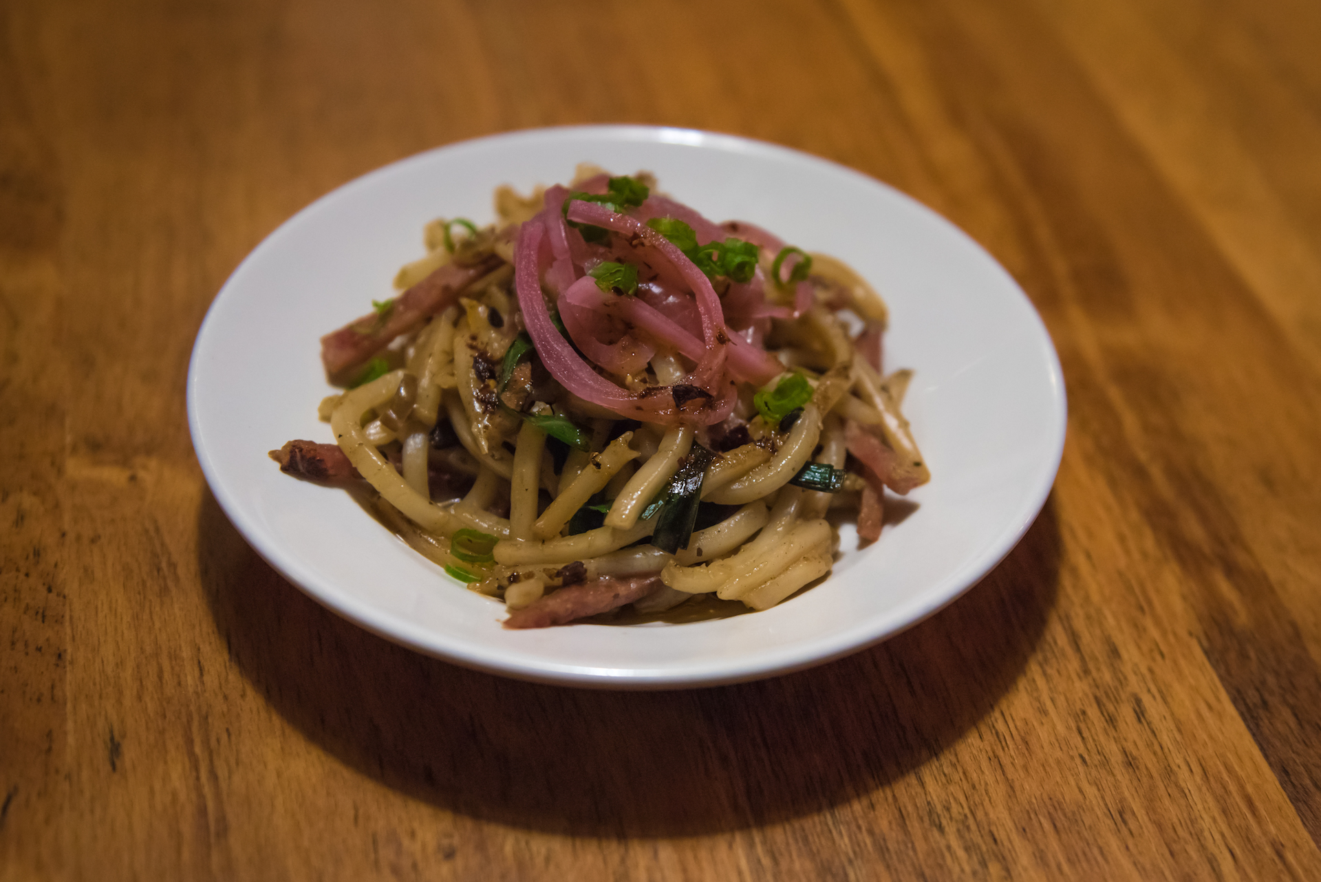 Shanghainese style noodles with Chinese sausage clams and black beans.