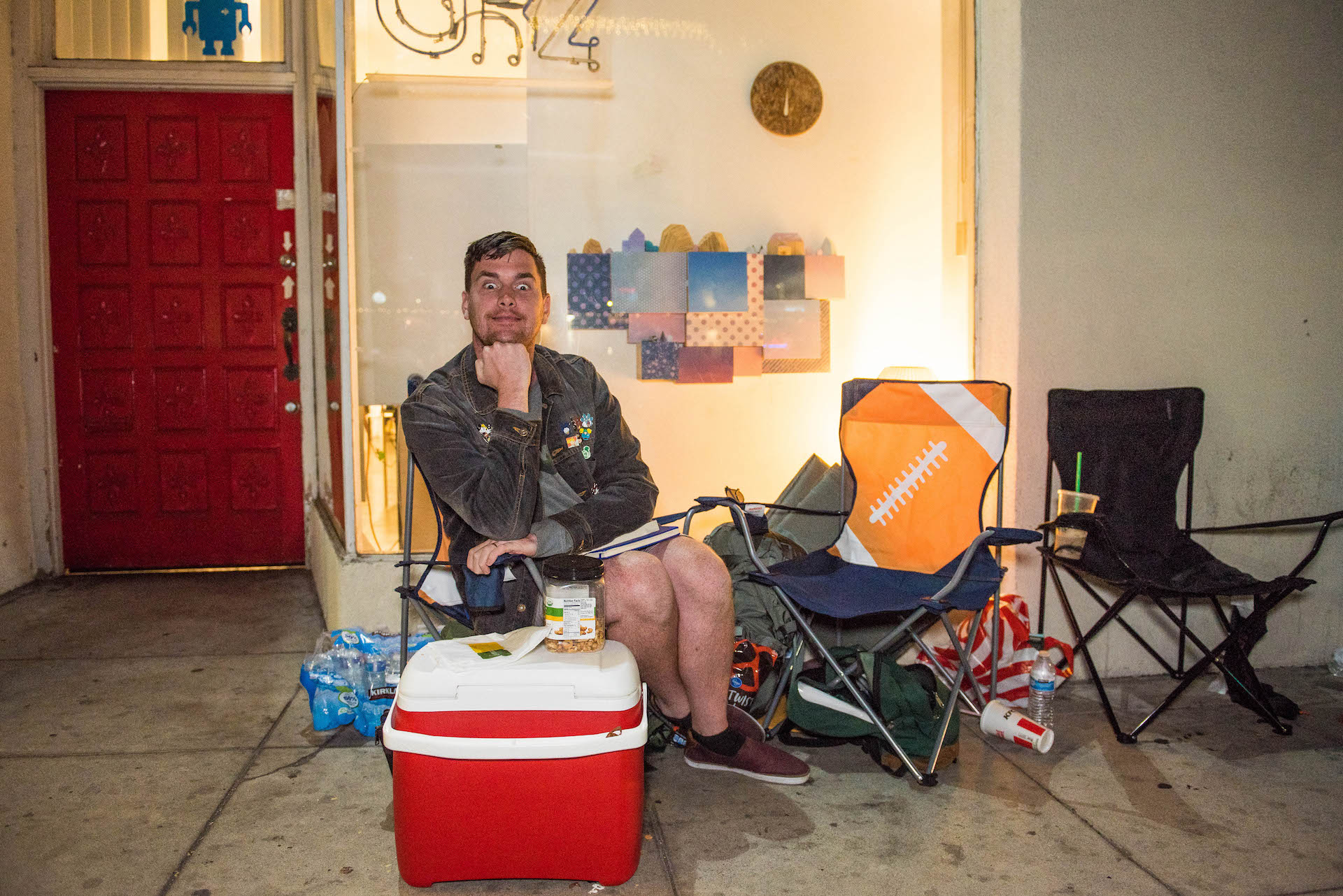 Ryan Riddell, No. 1 in line at GR2. He camped in front of the store for 4 nights and walked away with 42 post-its.