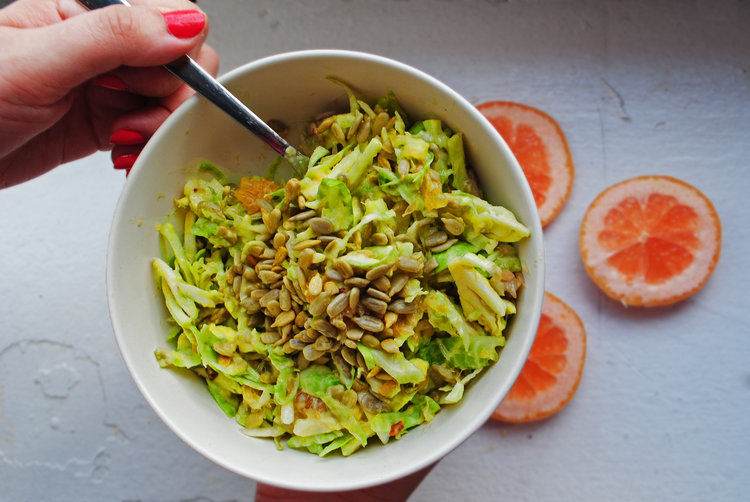 Shredded Brussels Sprout Salad with Grapefruit + Avocado