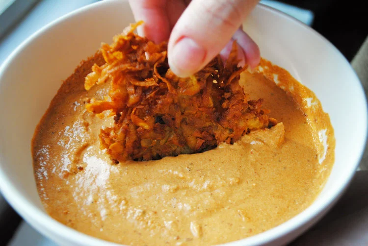SWEET POTATO LATKES WITH VEGAN CHIPOTLE AIOLI