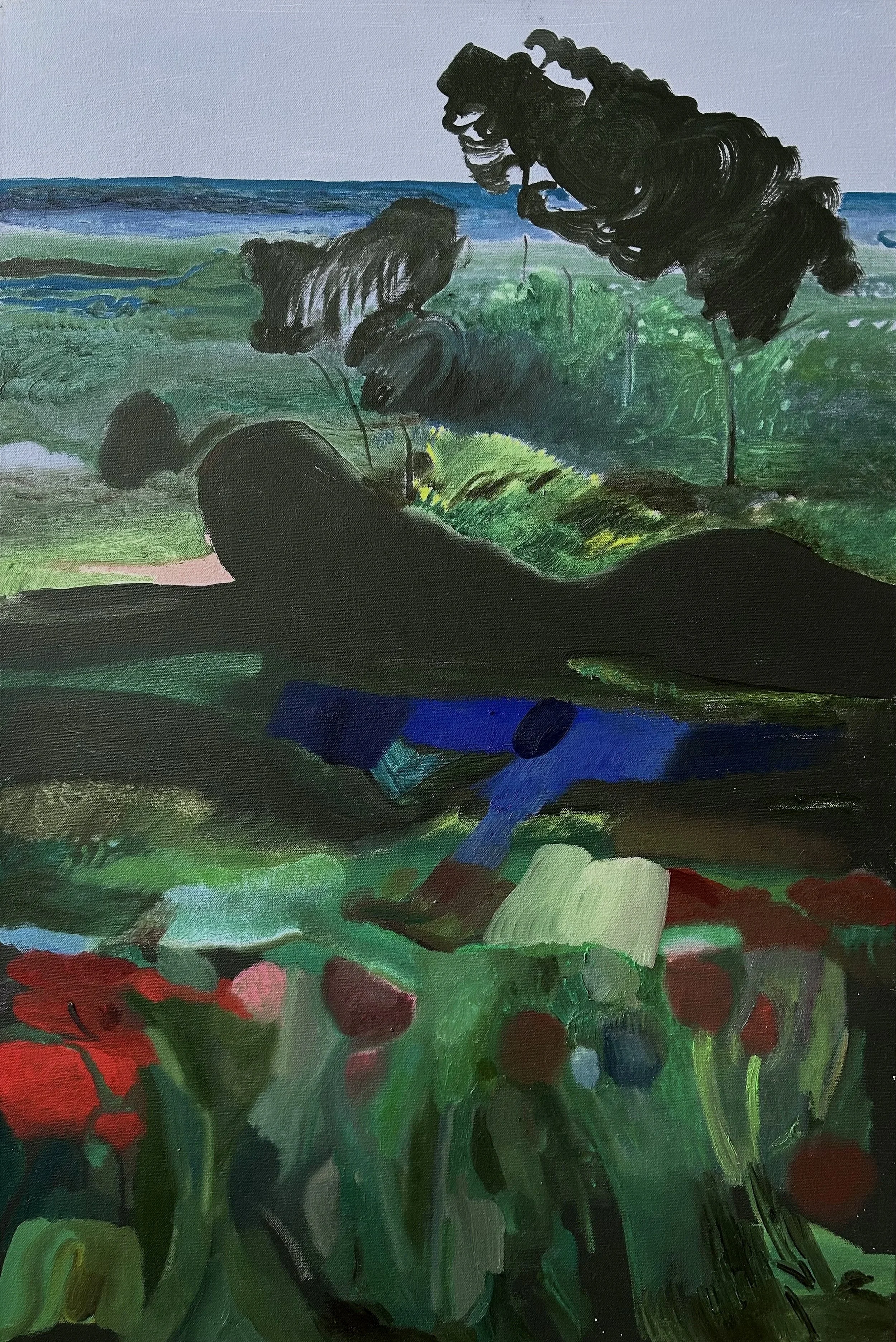 Laying by the Ocean and Two Blondes Walking Through a Flower Field at Night