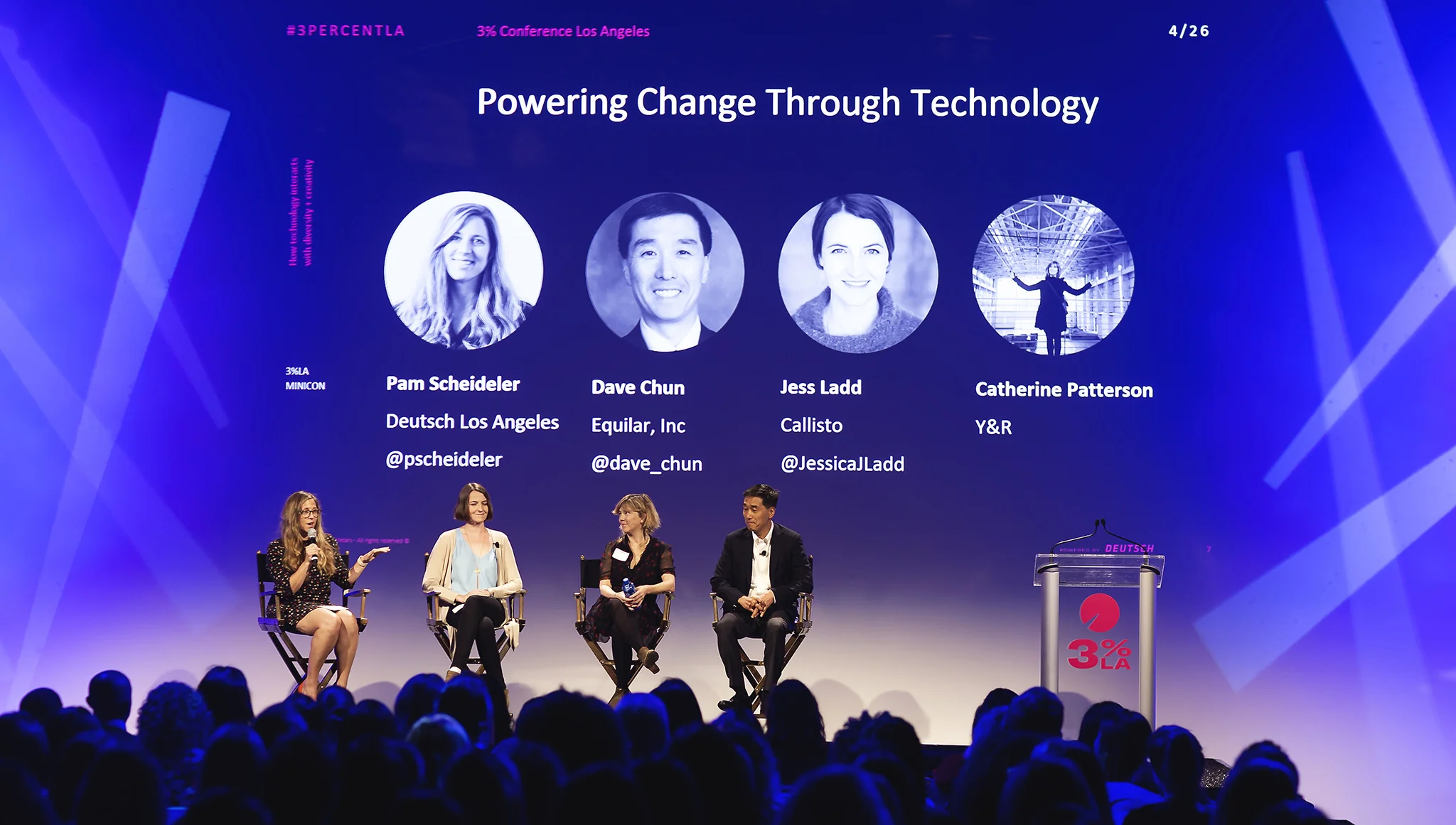 From left to right: Pam Scheideler, Jess Ladd, Catherine Patterson, and Dave Chun participate in a panel discussion at the 3% Mini-Conference held at Steelhead headquarters in Los Angeles on April 26th, 2018.