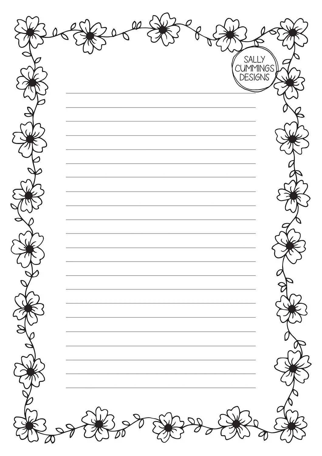 Cherry blossom writing paper - black and white
