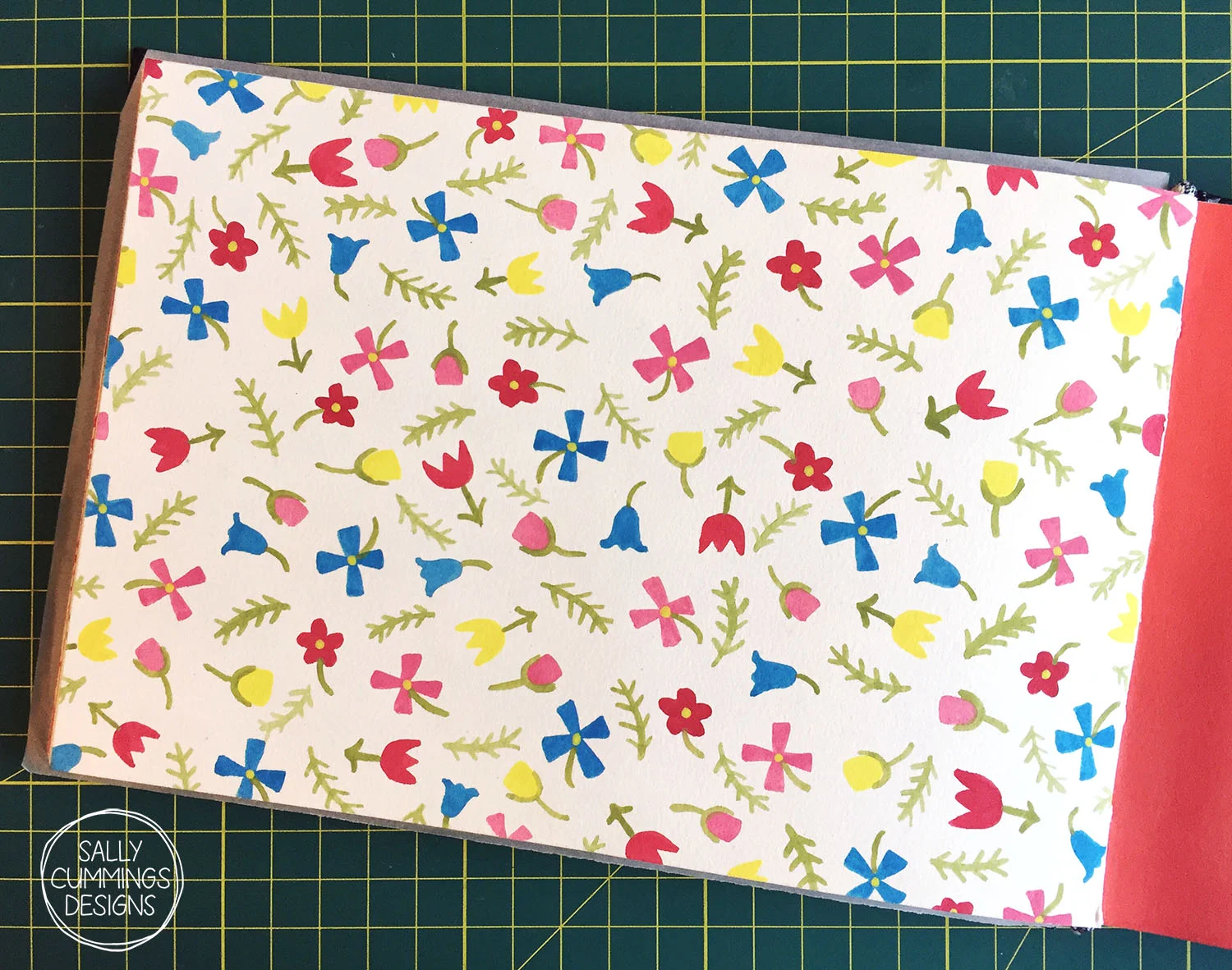 Calico floral pattern, painted in gouache