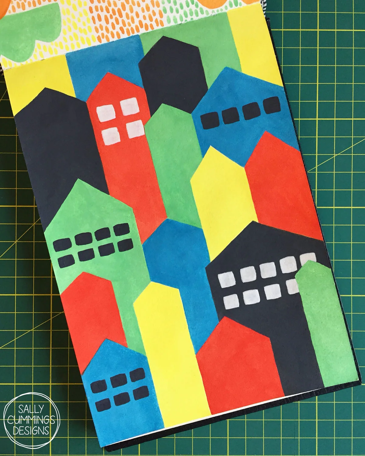 Cityscape pattern, painted in gouache