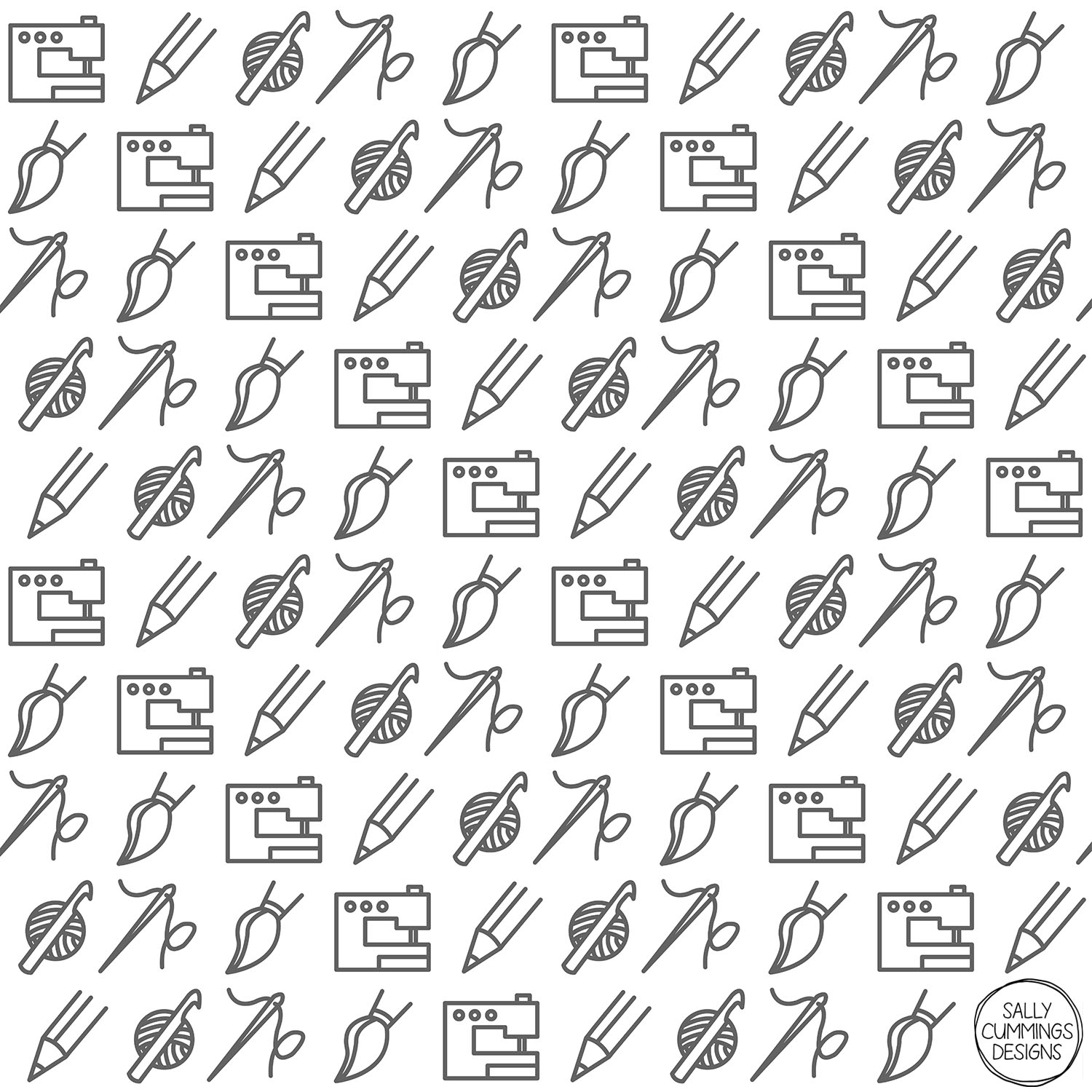 Sally Cummings Designs - Crafty Icons Pattern (Grey)