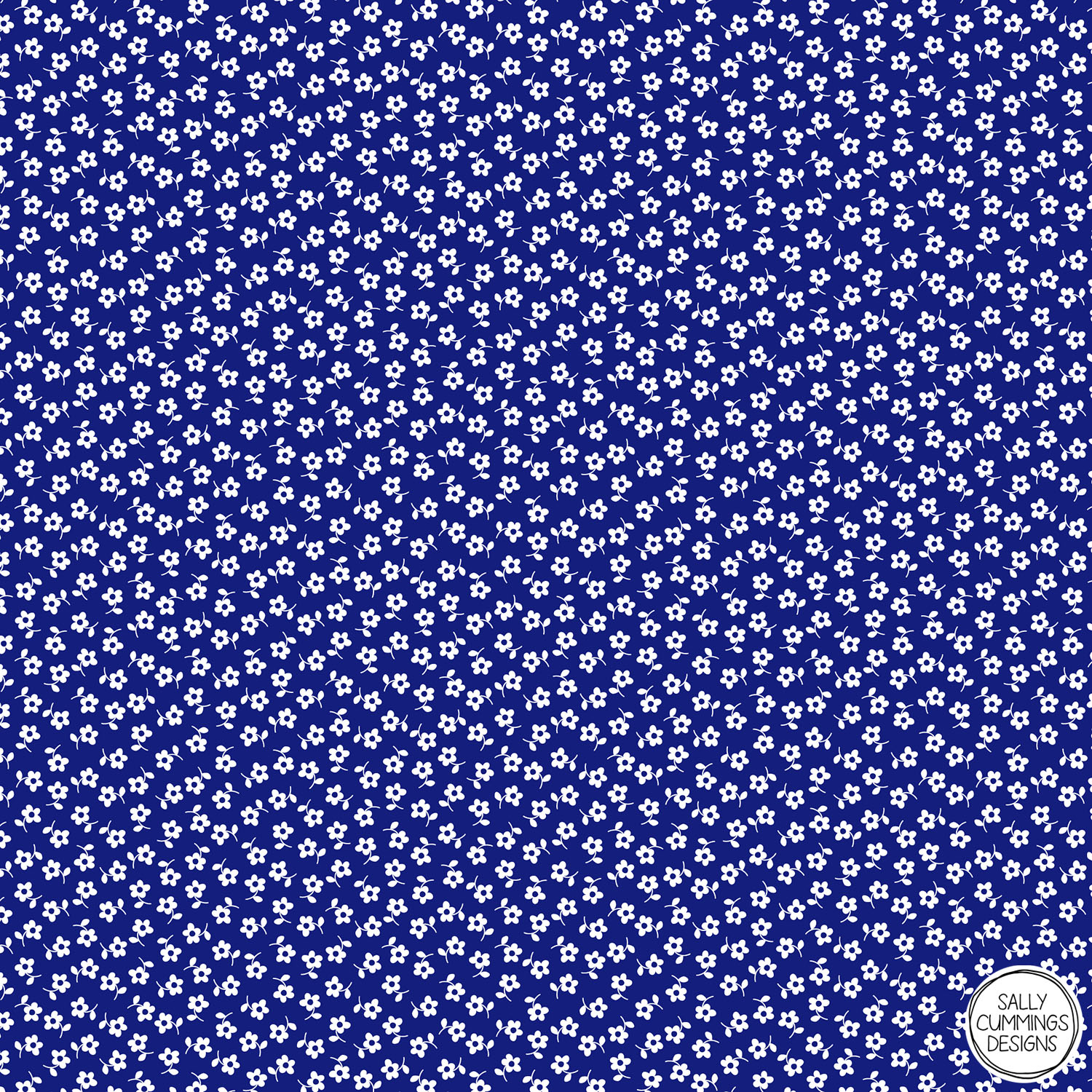 Sally Cummings Designs - Forget Me Nots Pattern (White on Blue)