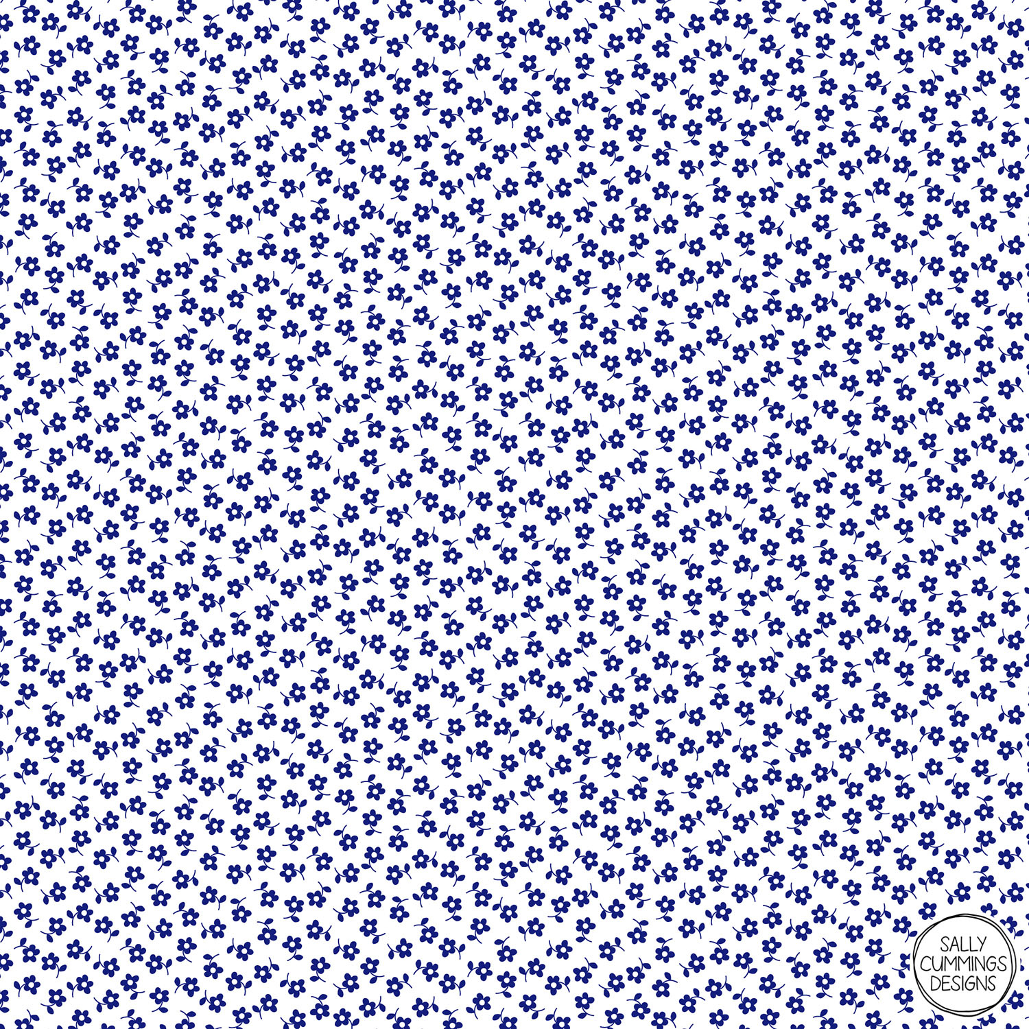 Sally Cummings Designs - Forget Me Nots Pattern (Blue on White)