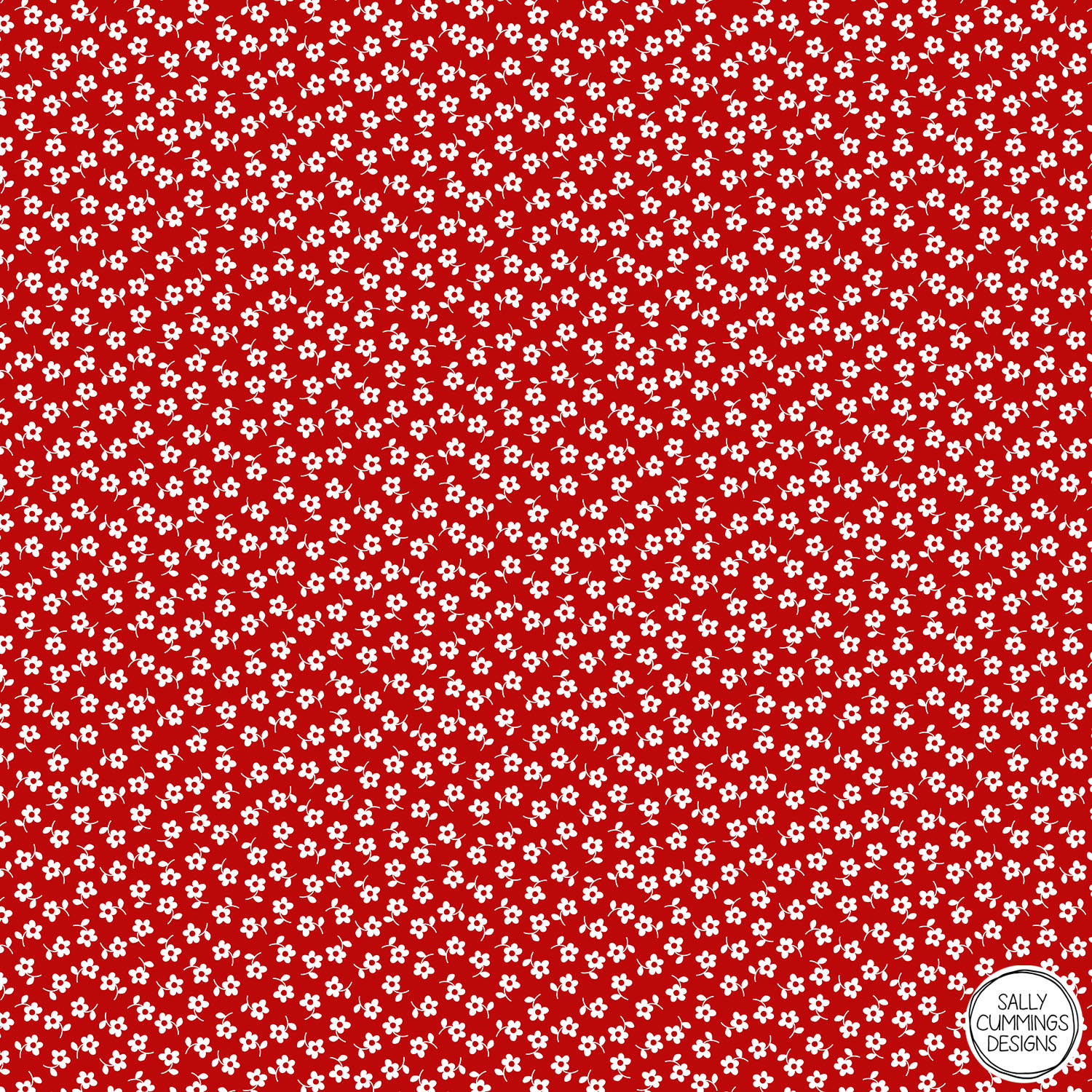 Sally Cummings Designs - Forget Me Nots Pattern (White on Red)