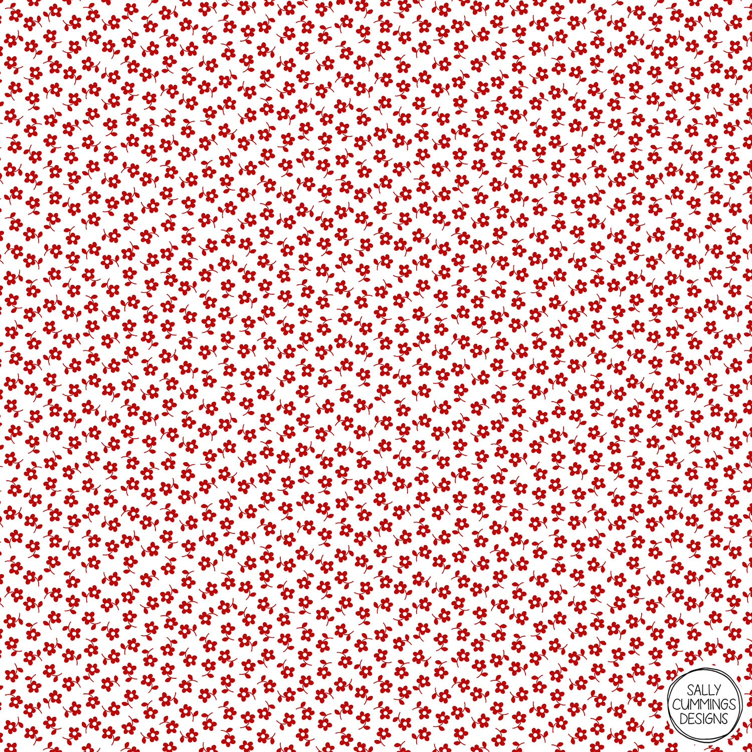 Sally Cummings Designs - Forget Me Nots Pattern (Red on White)