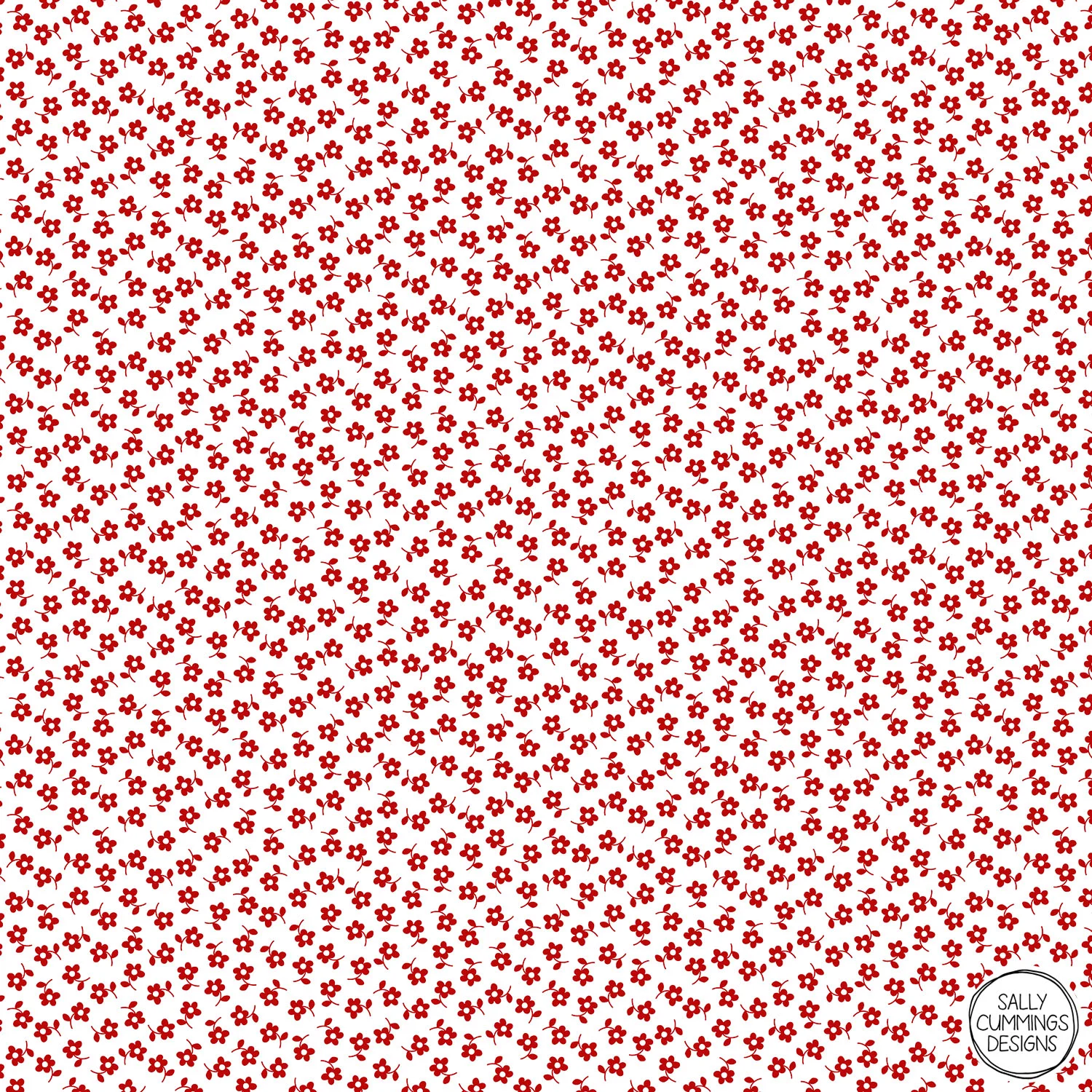 Sally Cummings Designs - Forget Me Nots Pattern (Red on White)