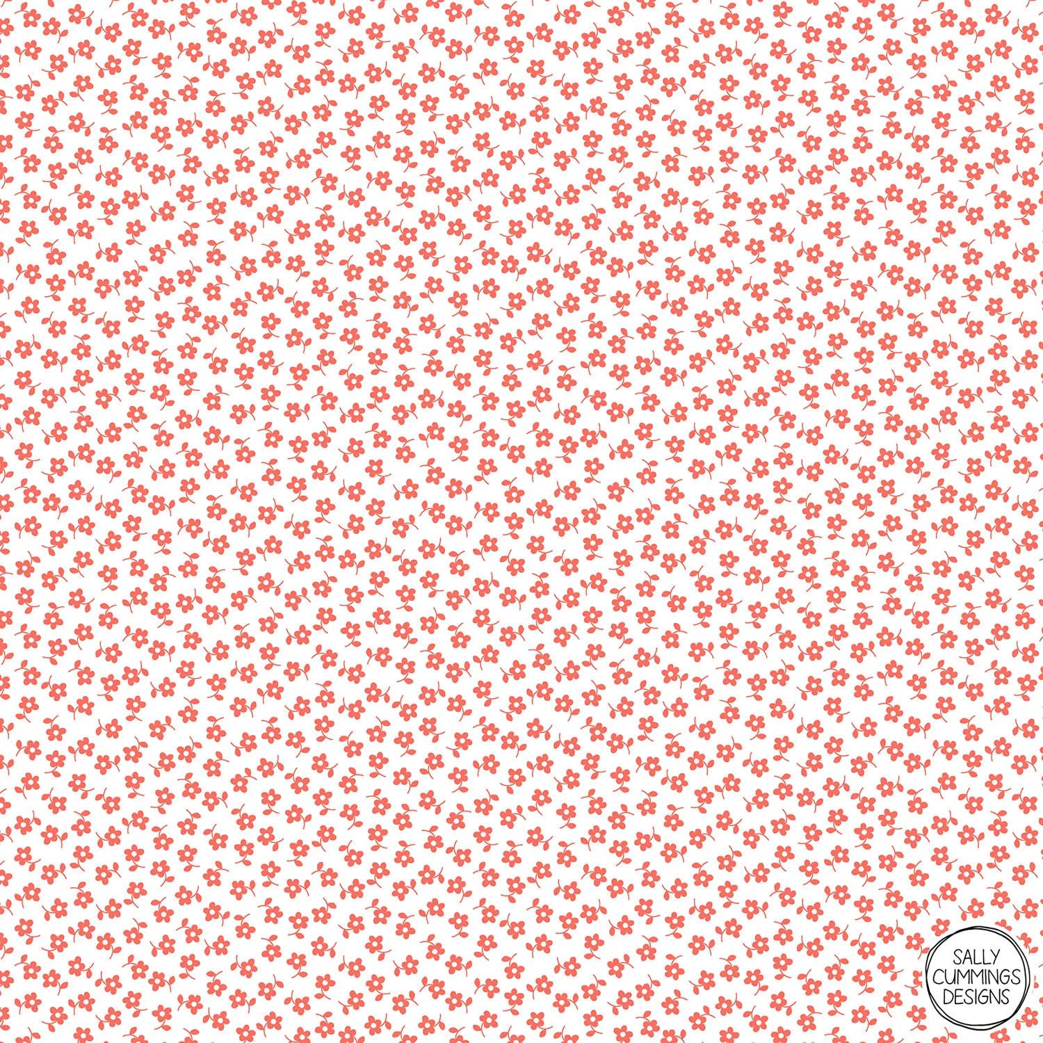 Sally Cummings Designs - Forget Me Nots Pattern (Living Coral on White)