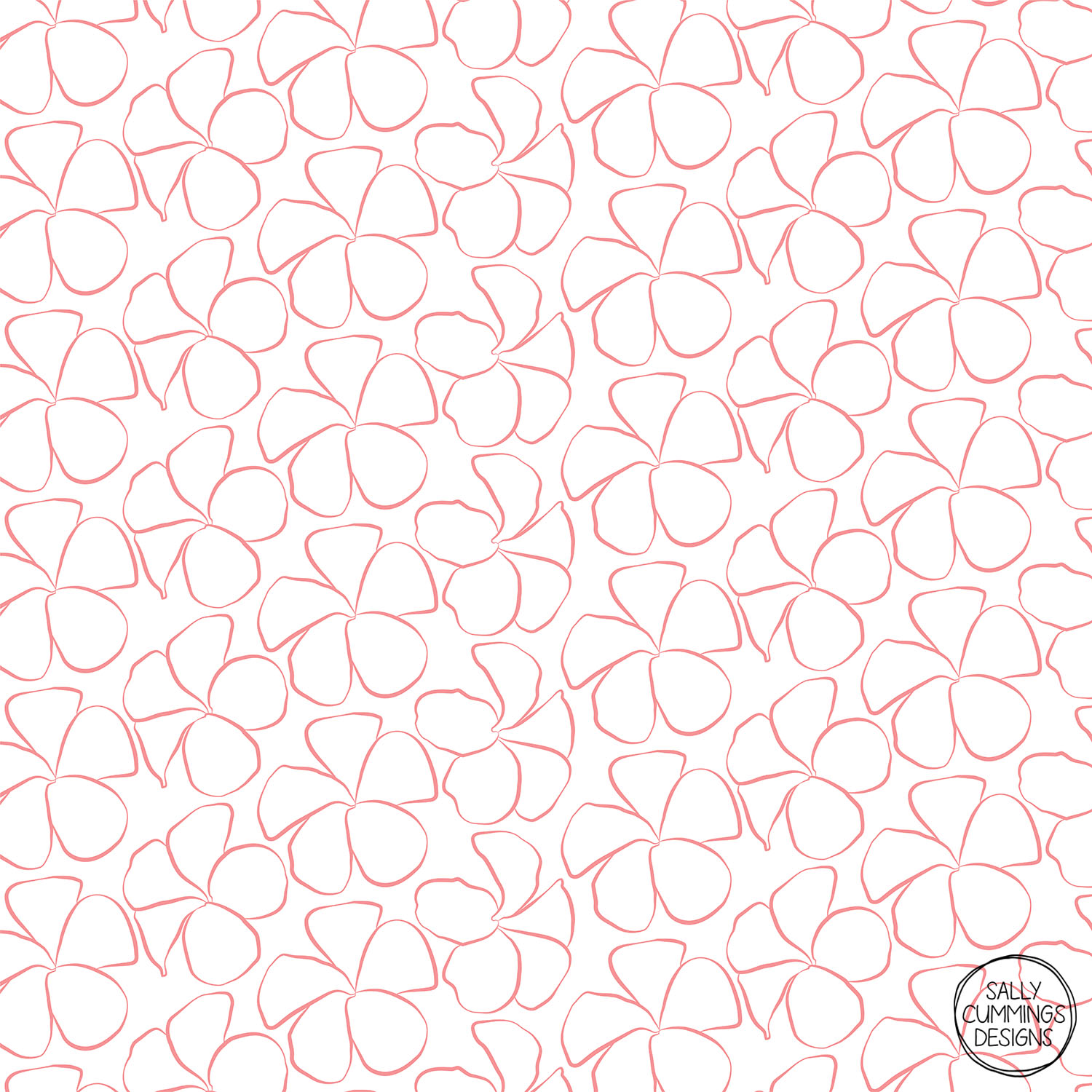 Sally Cummings Designs - Sweet Frangipani (Salmon Pink on White)