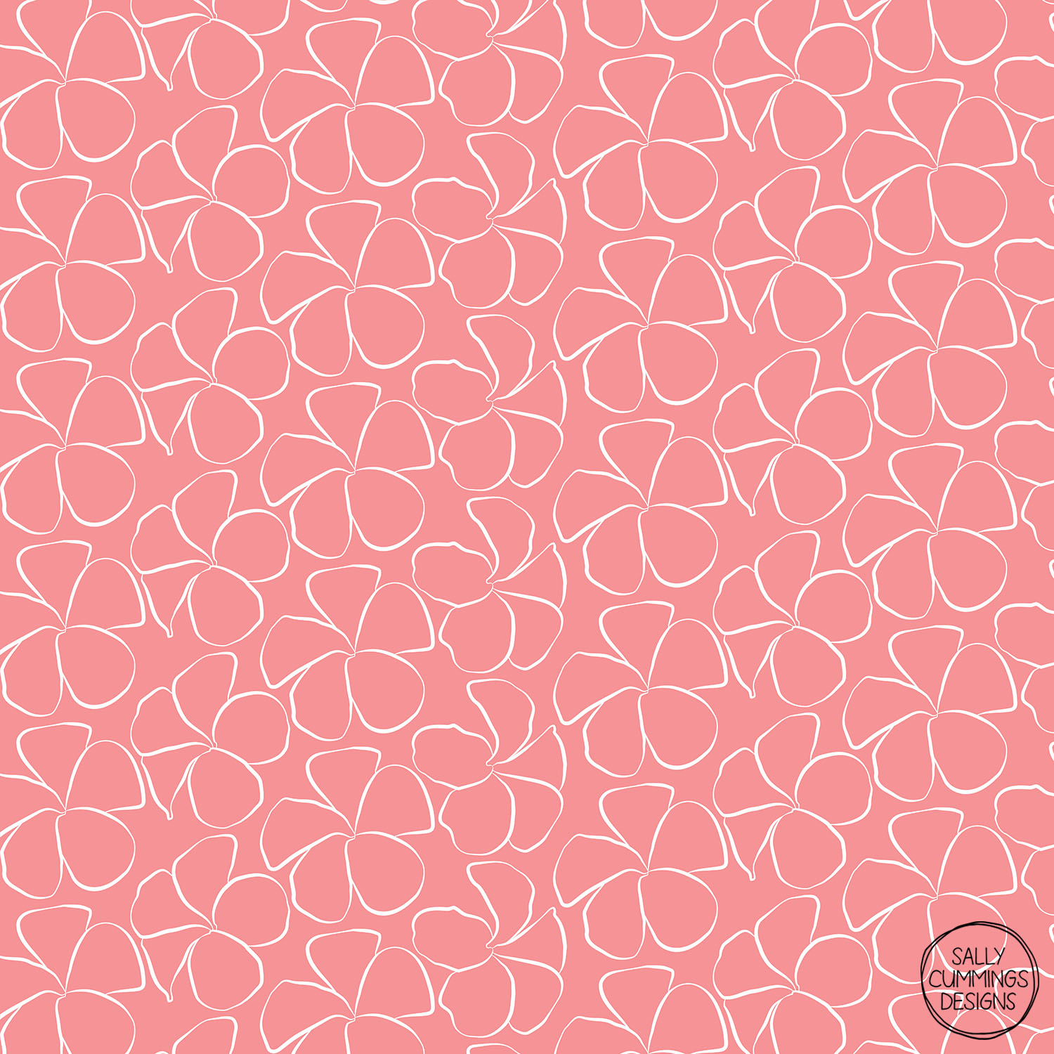 Sally Cummings Designs - Sweet Frangipani (White on Salmon Pink)