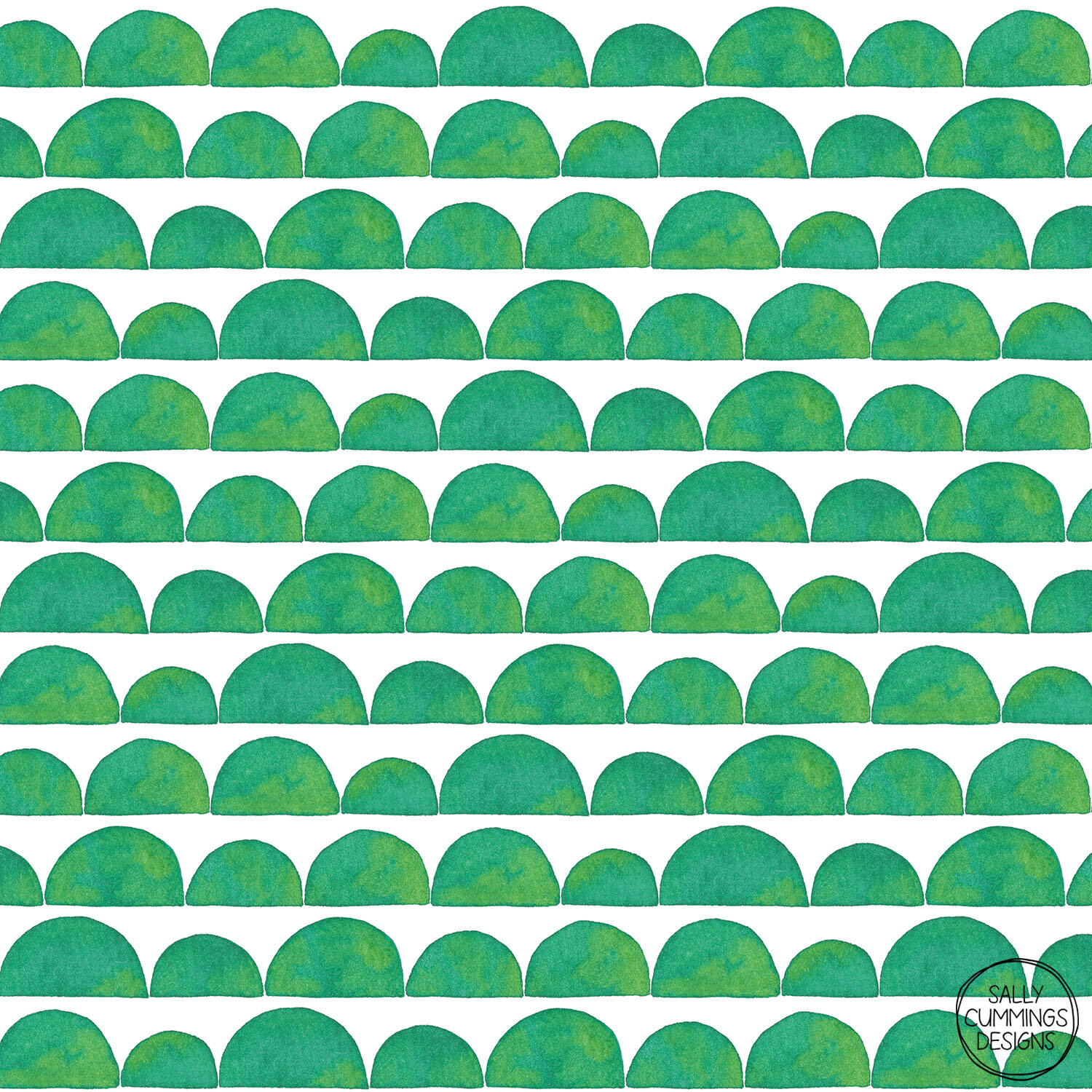 Sally Cummings Designs - Green Ink Wash Semi Circles Pattern
