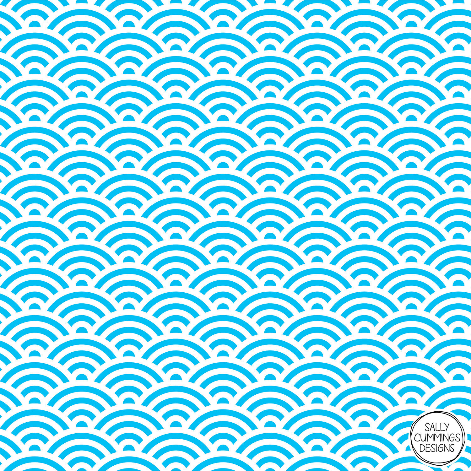 Sally Cummings Designs - Aqua Seigaiha Wave Crest Pattern
