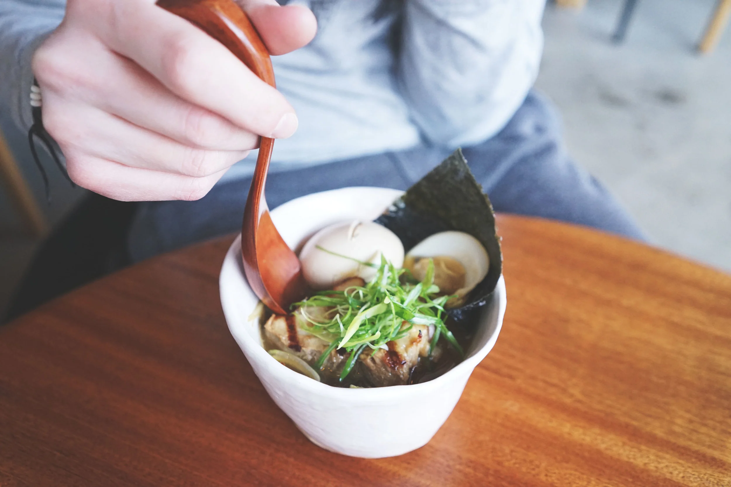 Their classic small, Shuya ramen, a chicken, fish, and clam broth, pork chashu, and a flavored egg.