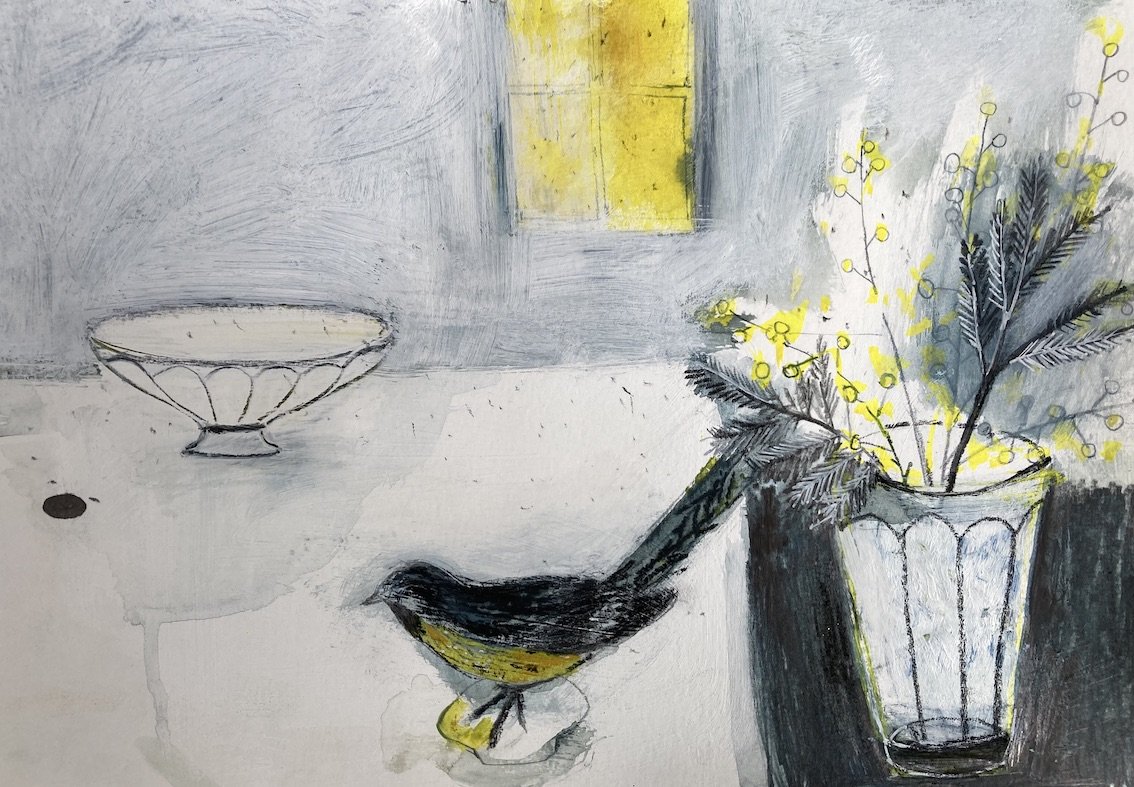 *Sun Filled Window bird still life painting drawing fine art.jpg