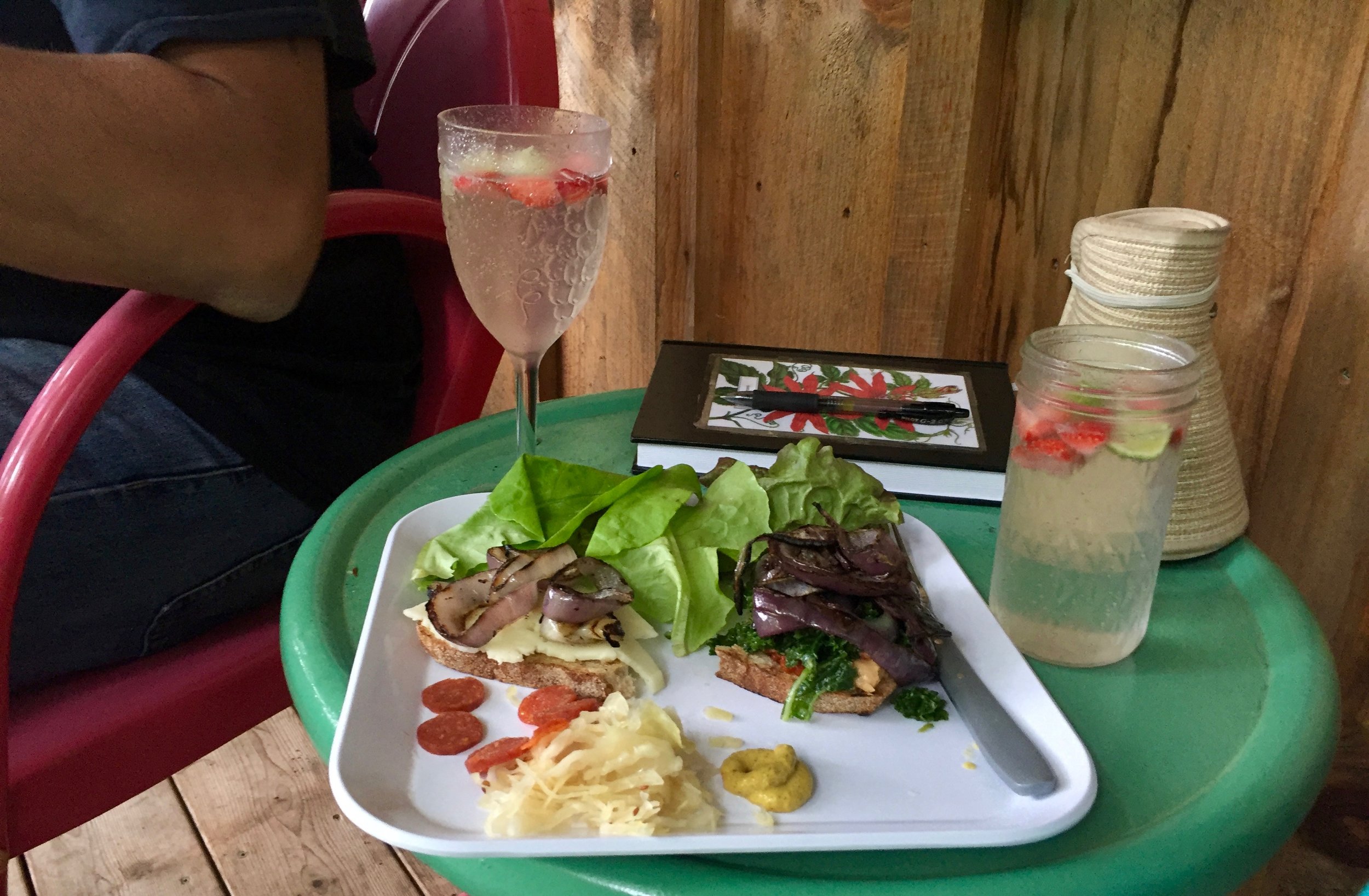 One of our many meals with grilled onions and food from the simple kitchen