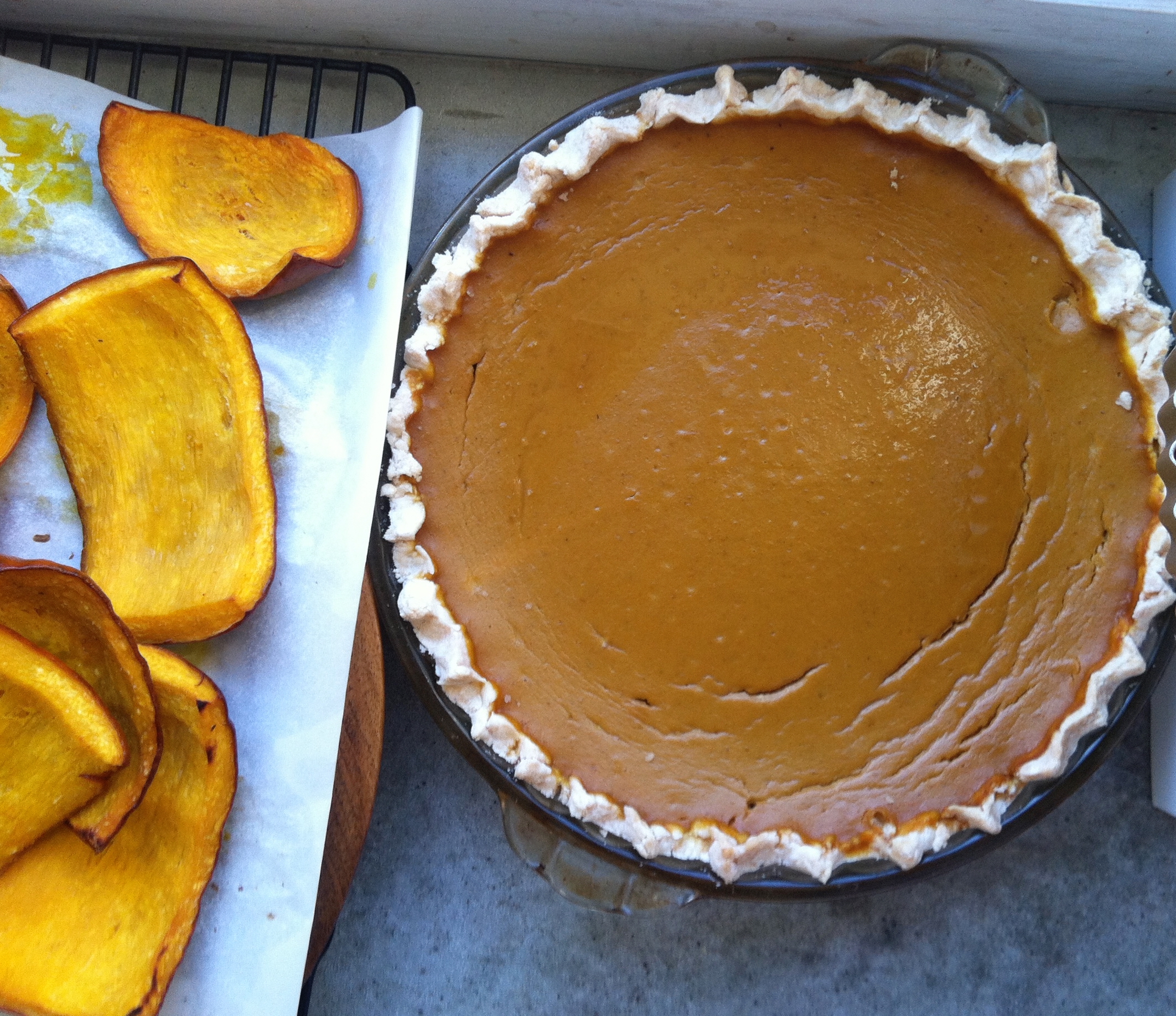 Fresh roasted pumpkin pieces, and my sister’s pumpkin pie made with gluten free crust (yes, I will try and get her recipe to share, and no, sadly, I don’t have it yet….)