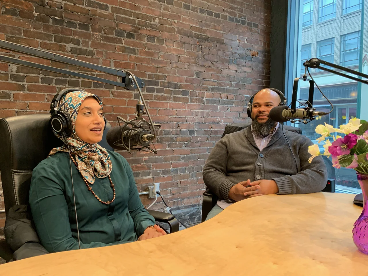 Sumiya Khan of Sanctuary Kitchen & CitySeed, and Eric Rey of Sopa! New Haven, recording at Baobob Tree Studios in New Haven, CT