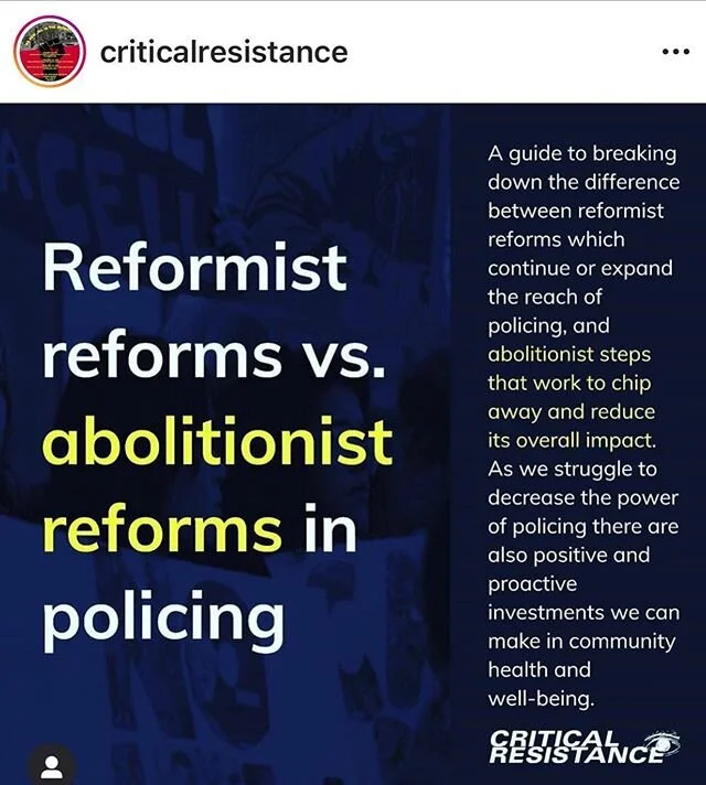 #repost from @criticalresistance 
Check their stories for more details!

Police abolition does not mean anarchy and no safety it means that the people we call for help are not militarized and carrying guns, it means when there is a mental health cris