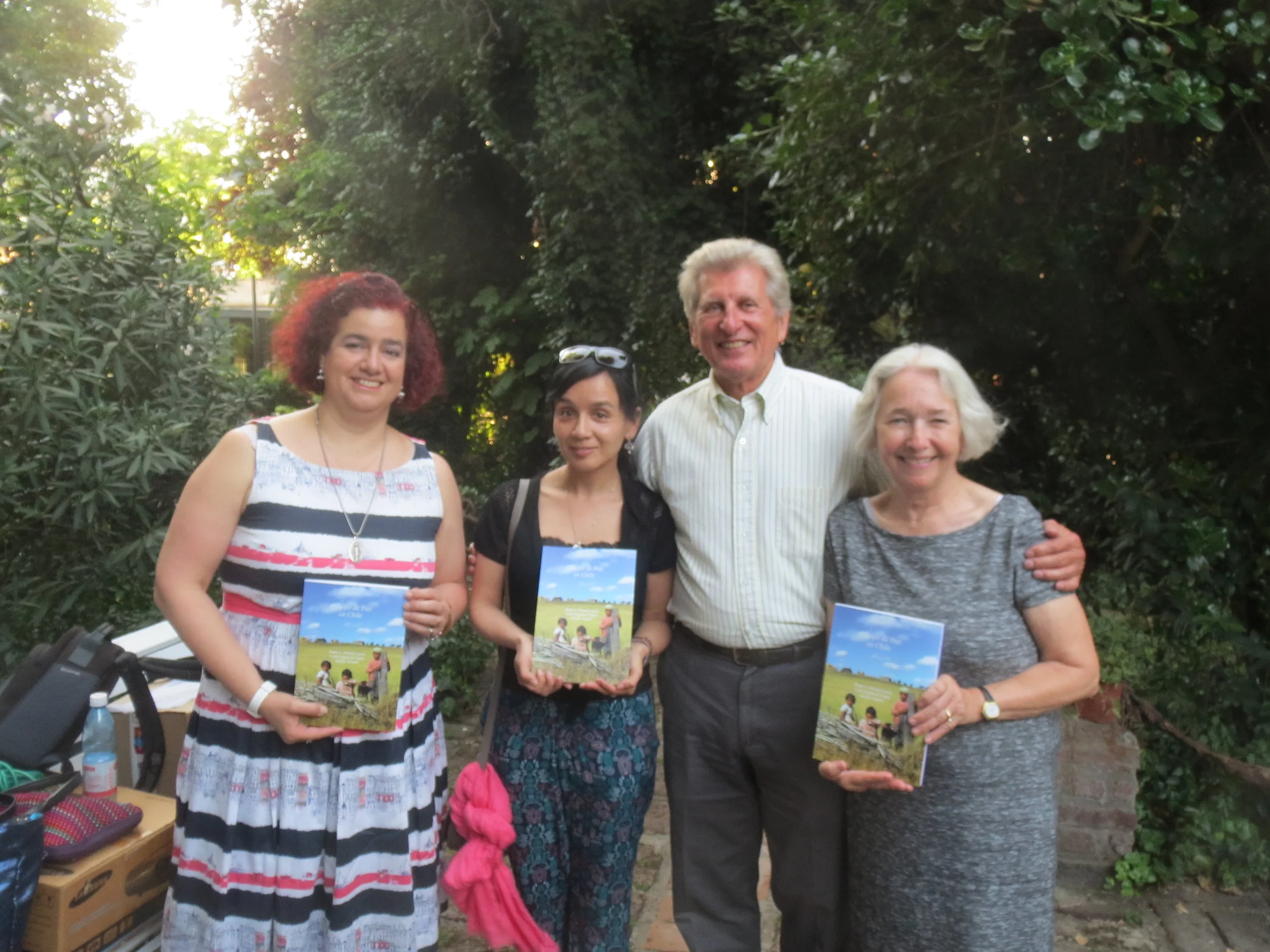 Hotel Acacias de Viticura, Peace Corps Chile Group 23 Reunion; cocktail party book release, authors Paula Andrea Parada Garcia and Carla Espinoza Lopez  with Karl and Carrol Kindel