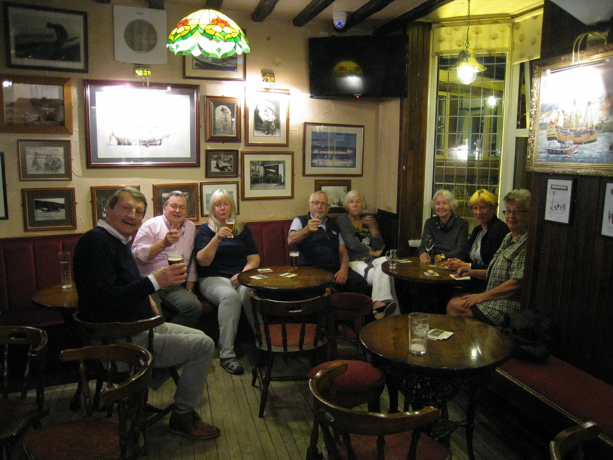  Duke of York--11:00pm Closing Time--The Finishers;&nbsp; Martin Hall,?, ?, Bruce, ?, Carrol Benner Kindel, Margaret ? , Maggie Hall and Karl Kindel (not shown). 