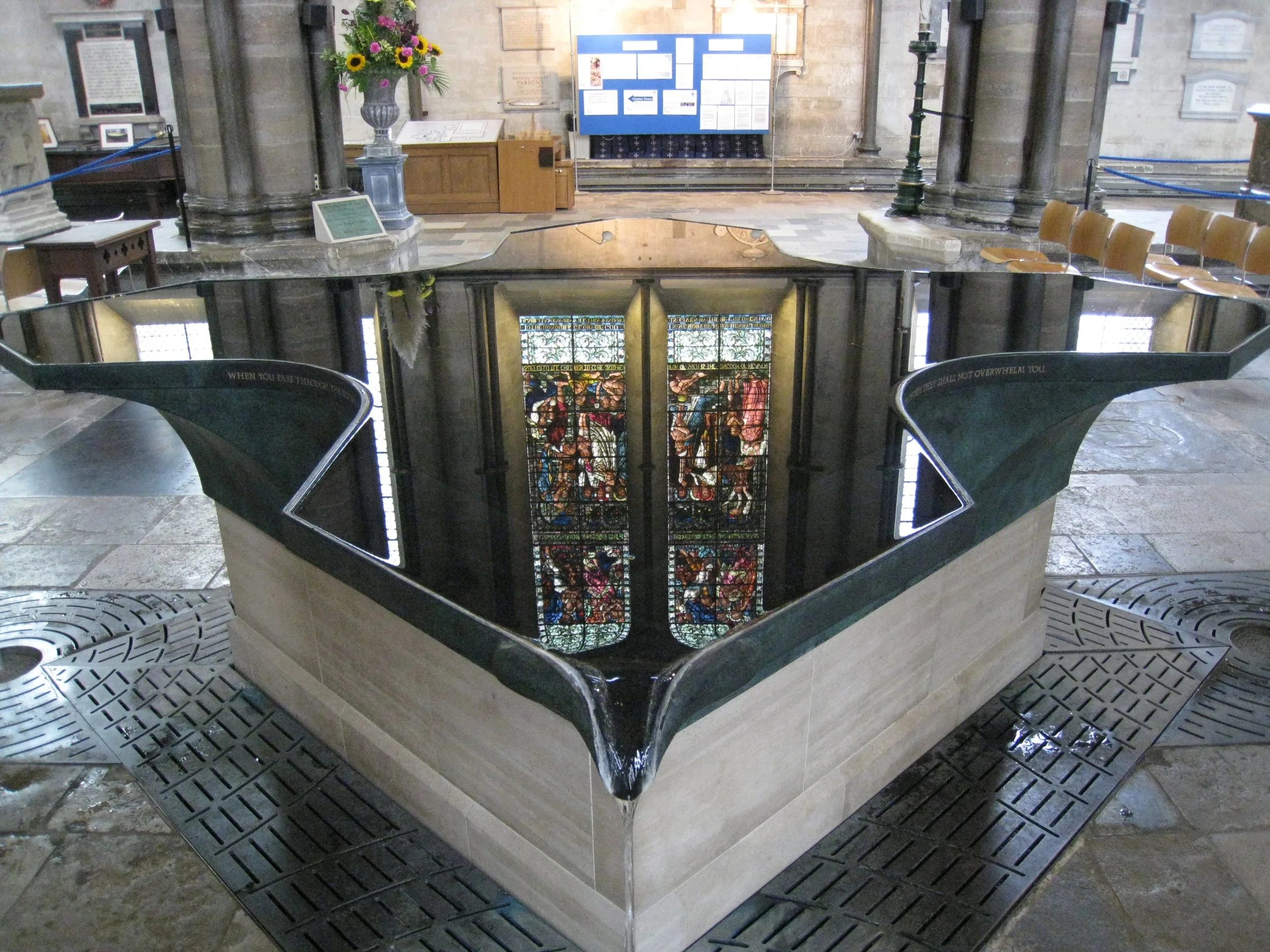  Salisbury--Inside the Cathedral--the baptismal font (and reflection) 