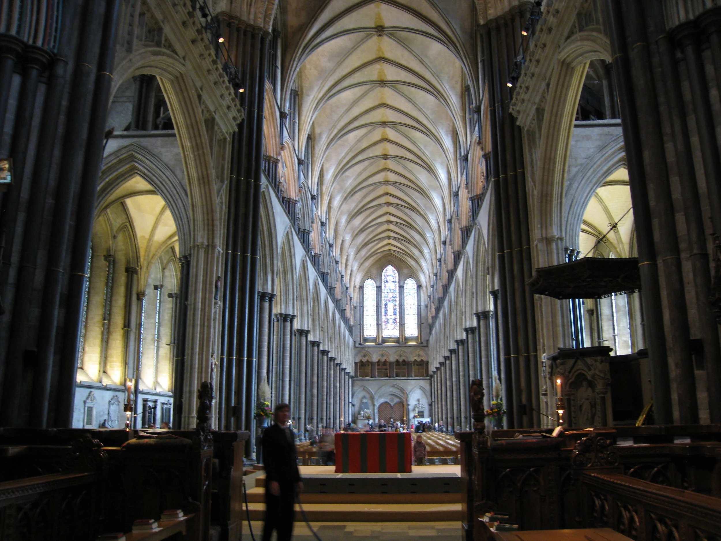  Salisbury--Inside the Cathedral, looking towards back of church 